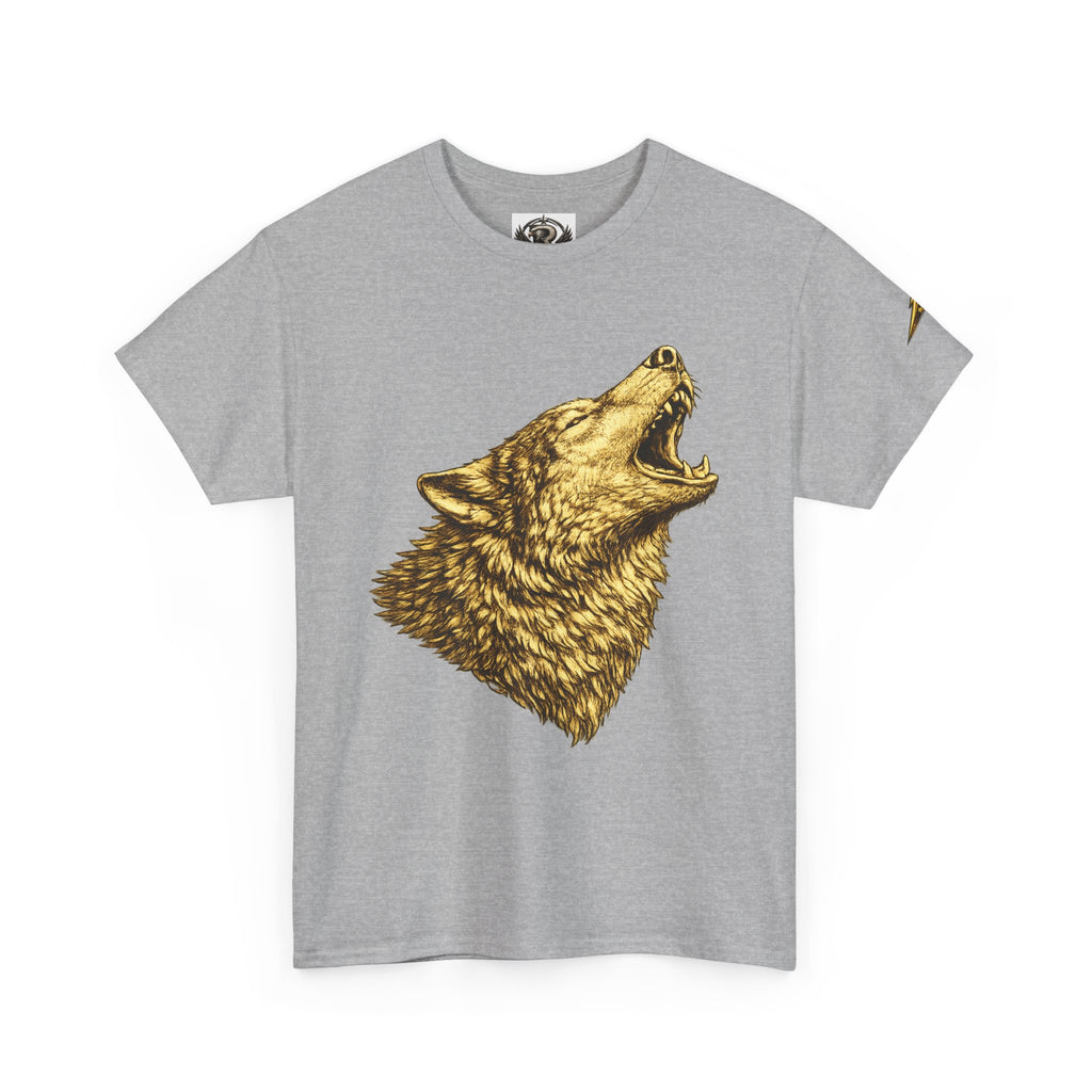 Howling Wolf Graphic Tee — Gold Wolf Head T-Shirt