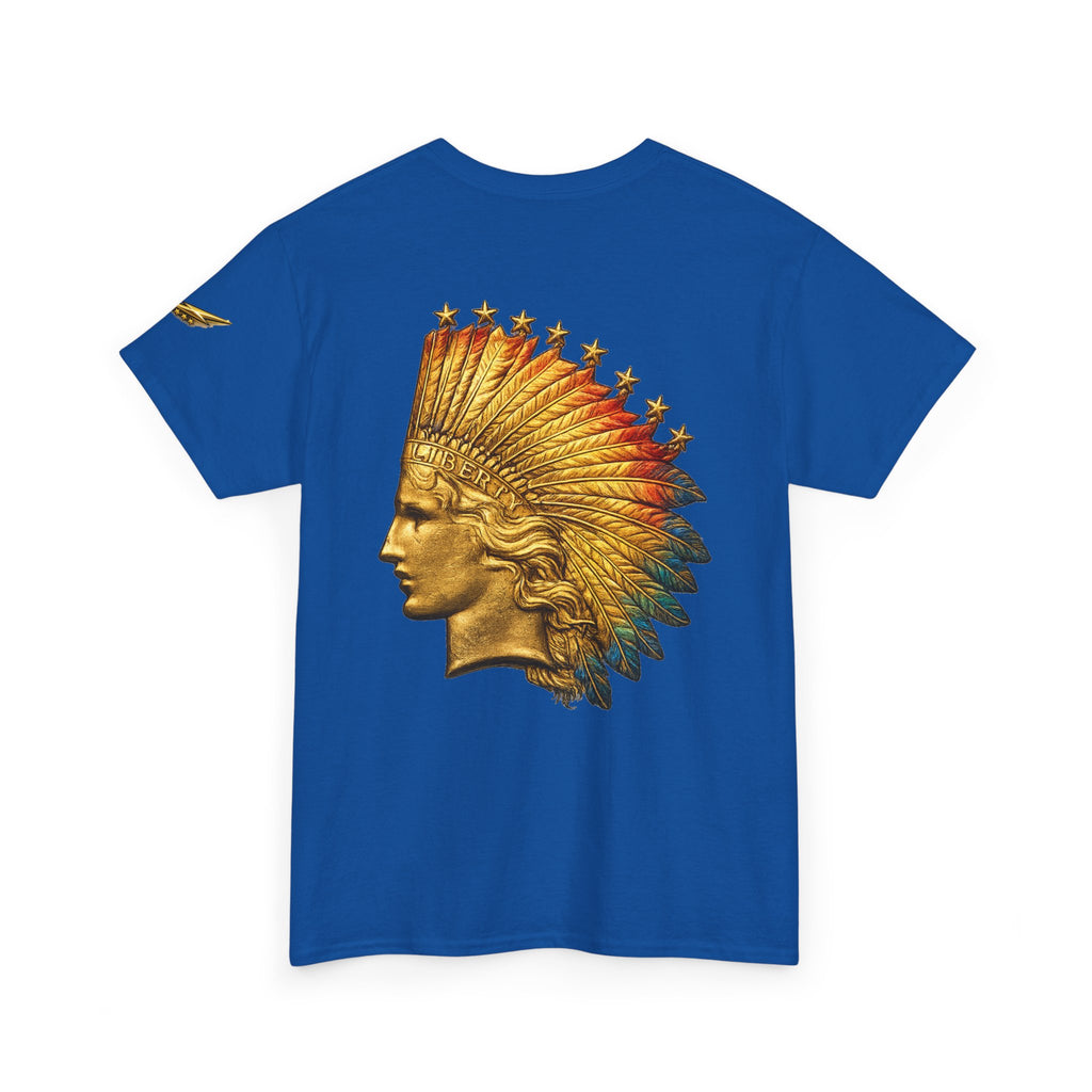 Graphic Tee — Golden Native Chief Headdress Back Print