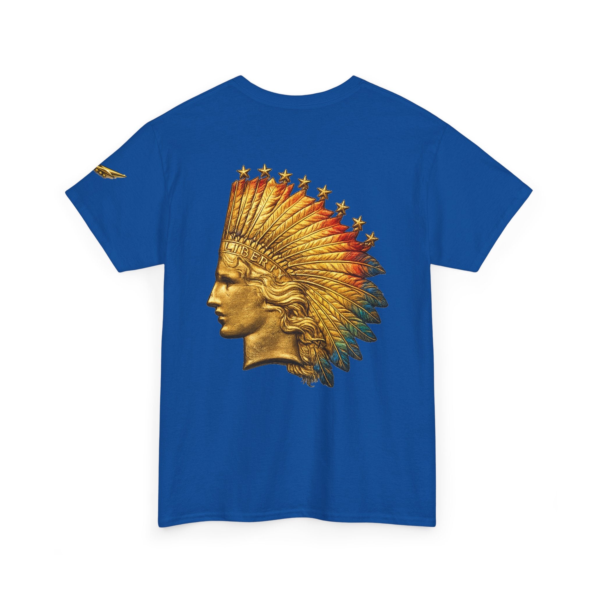 Graphic Tee — Golden Native Chief Headdress Back Print