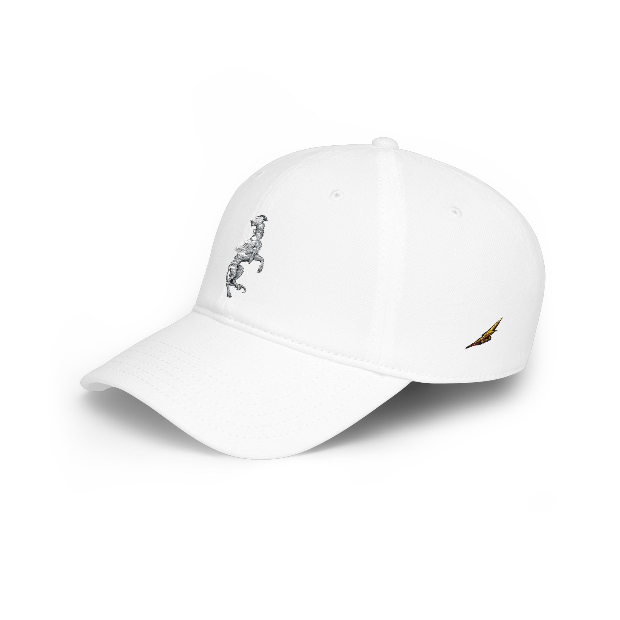 Silver Prancing Greyhound Embroidery — Low Profile Baseball Cap