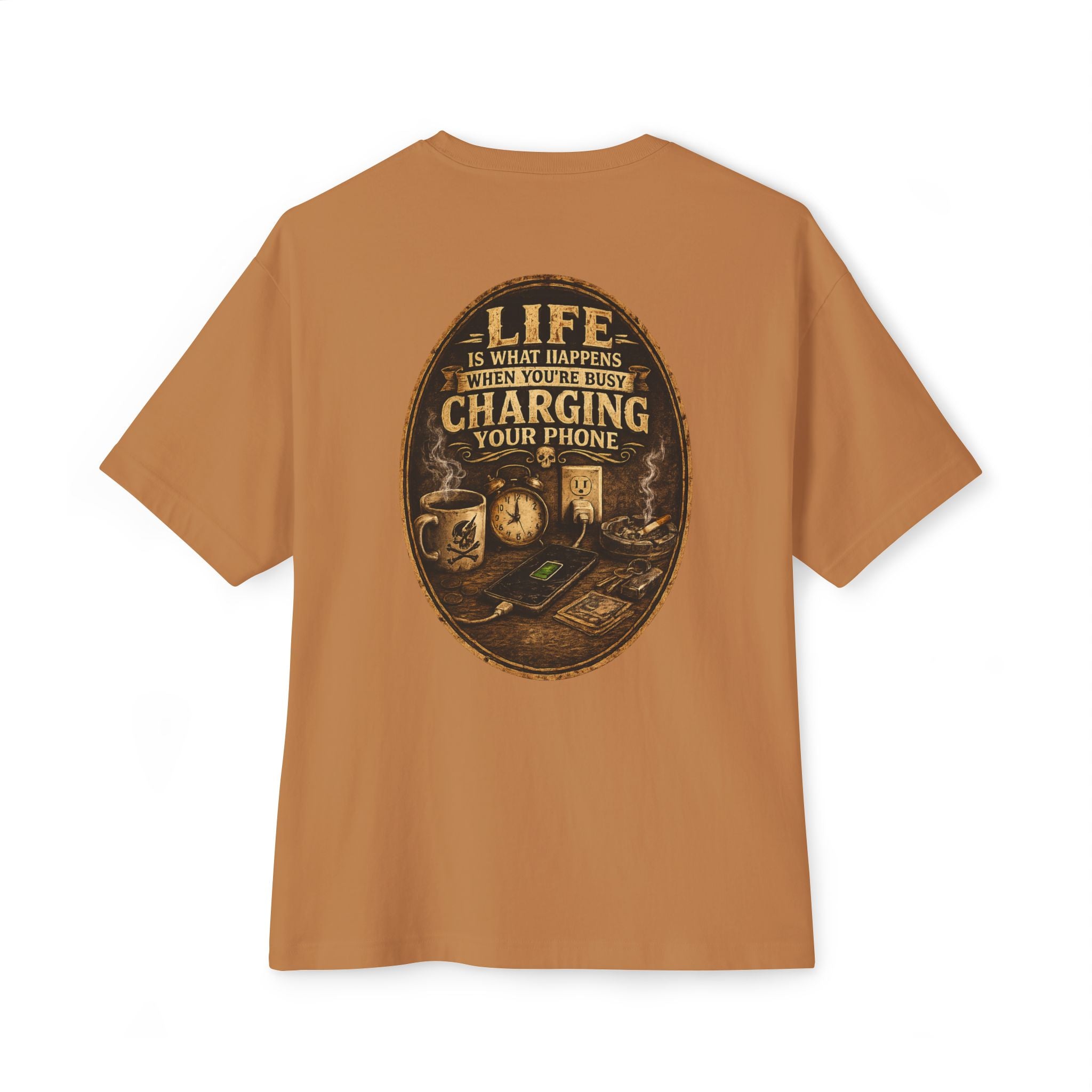 Graphic Tee — "Life Is What Happens When You're Busy Charging Your Phone" Oversized Cotton T‑Shirt