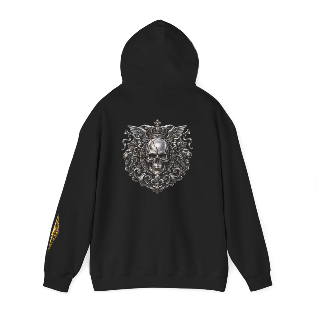 Skull Crest Hoodie – Gothic Ornate Skull Back Graphic Sweatshirt
