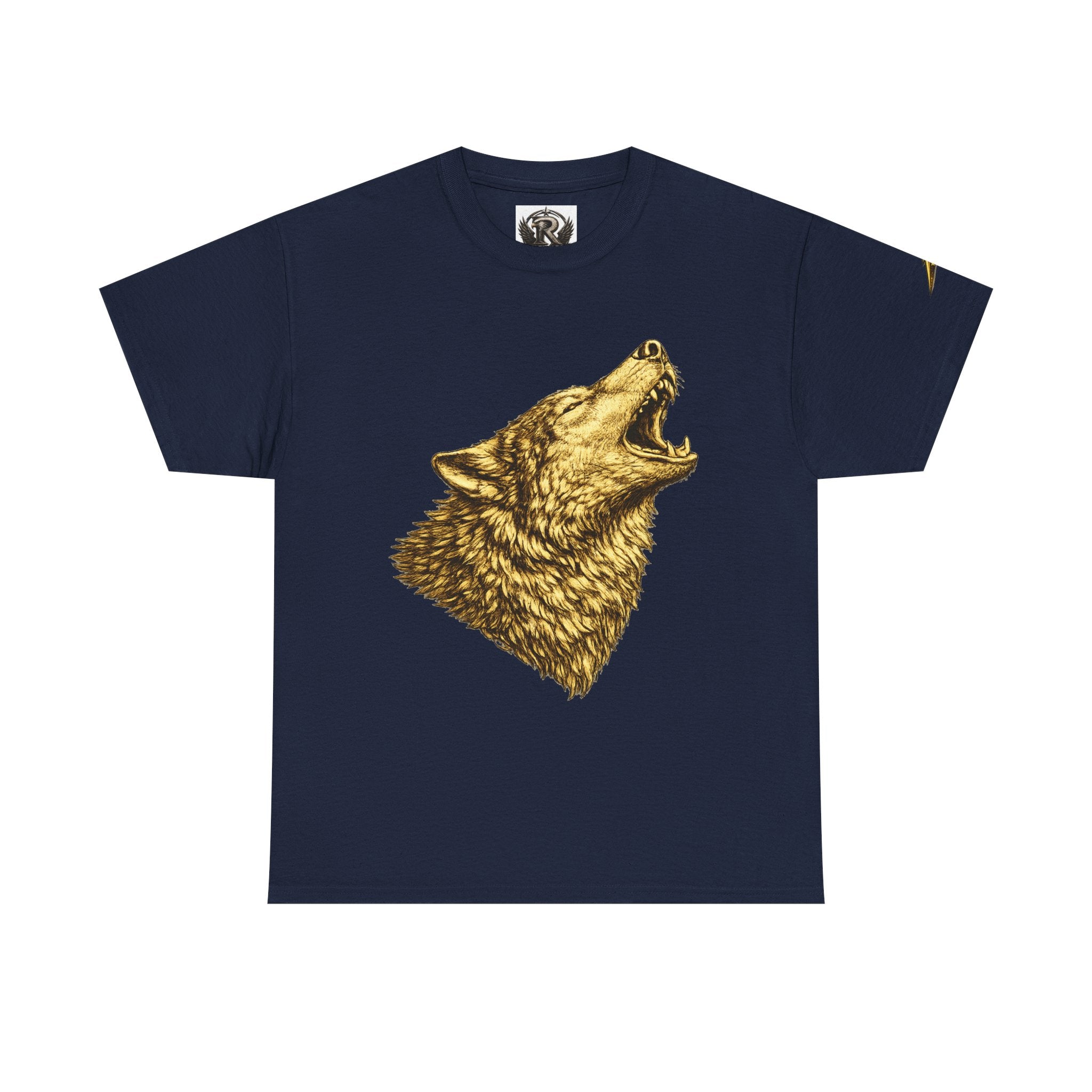 Howling Wolf Graphic Tee — Gold Wolf Head T-Shirt