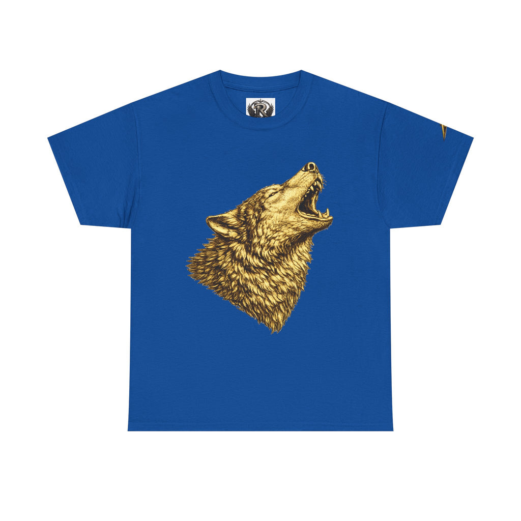 Howling Wolf Graphic Tee — Gold Wolf Head T-Shirt