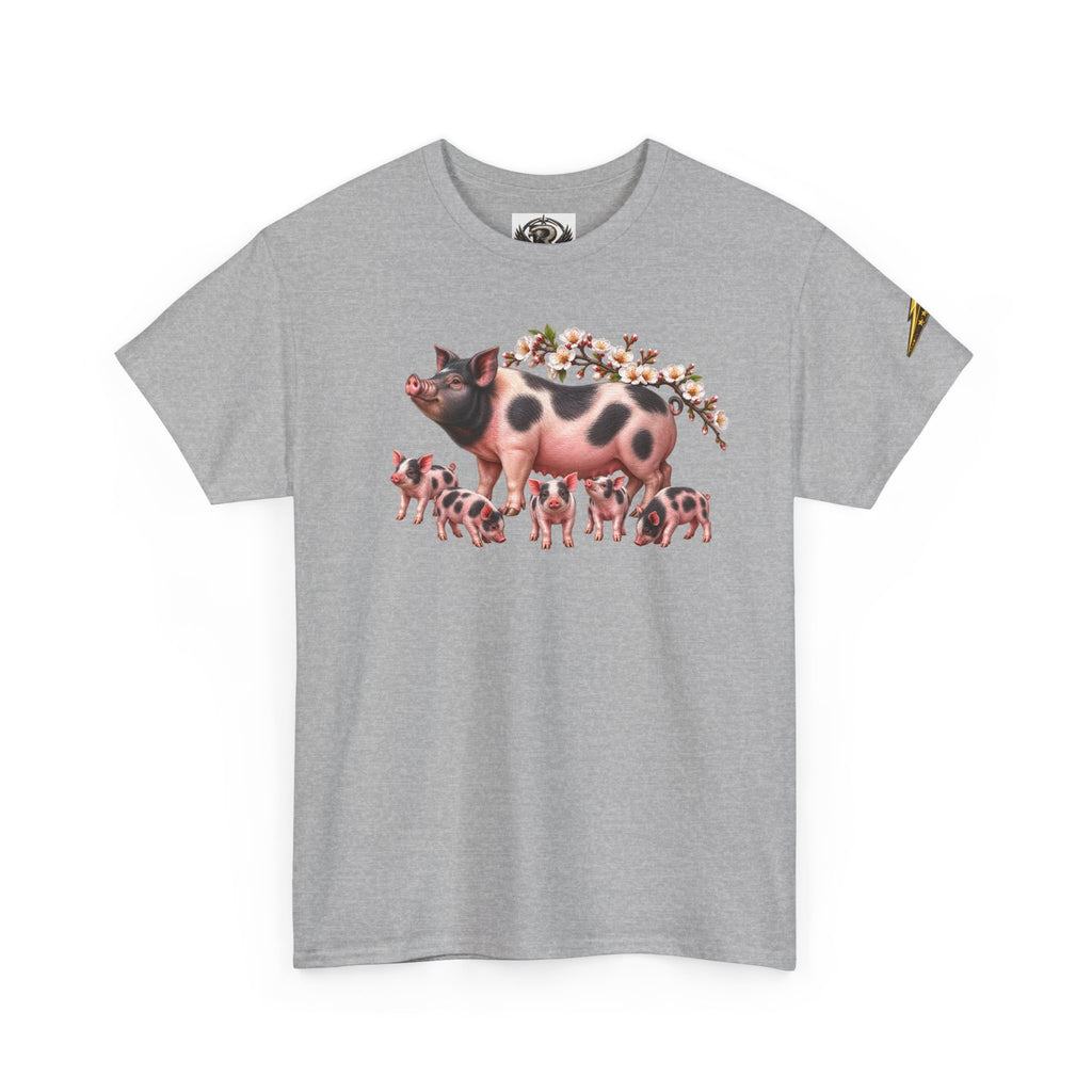Pig Mama Graphic Tee — Floral Crowned Sow & Piglets Casual T-Shirt