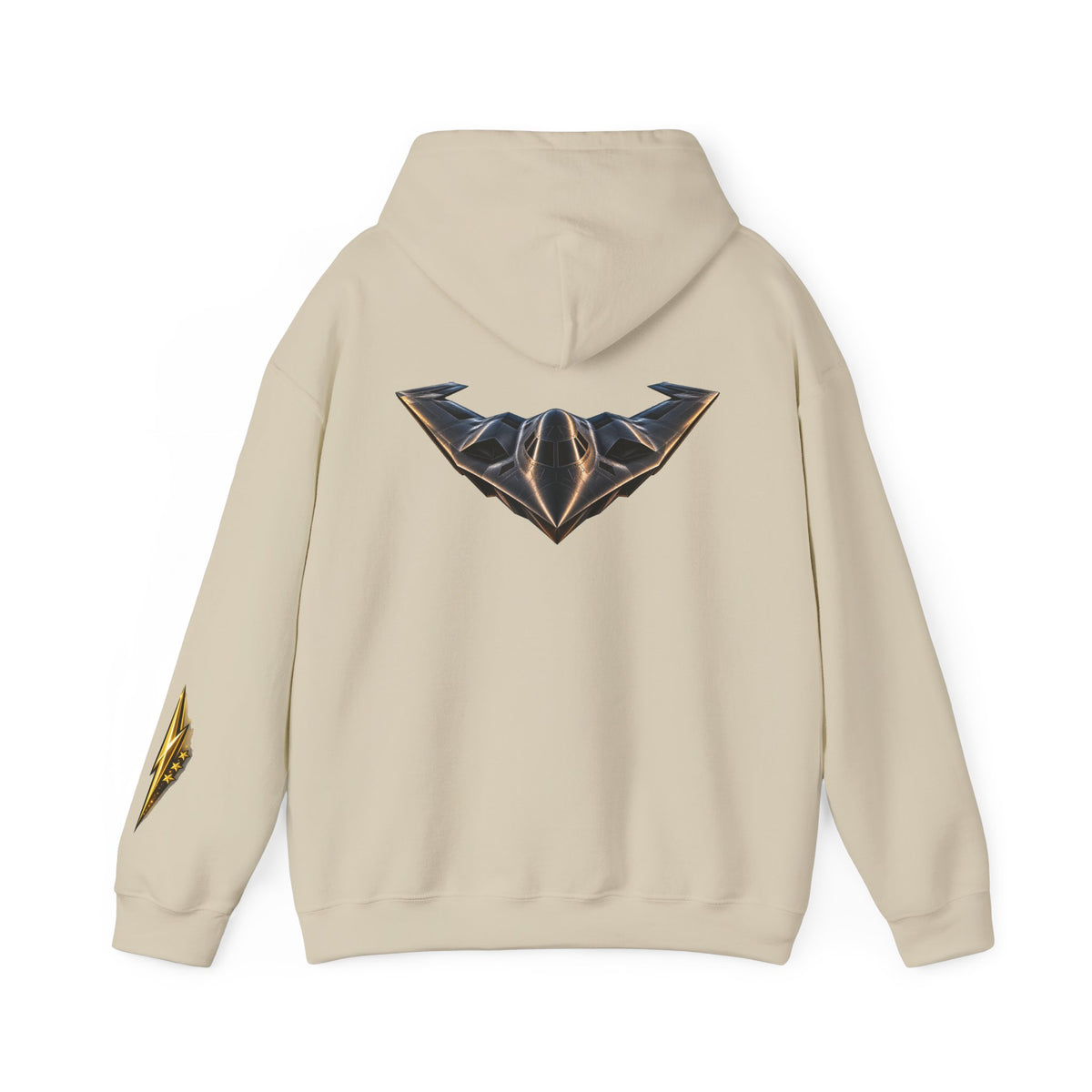 Emblem Armor Hoodie — Black Metallic Crest Back Jet Graphic Hoodie