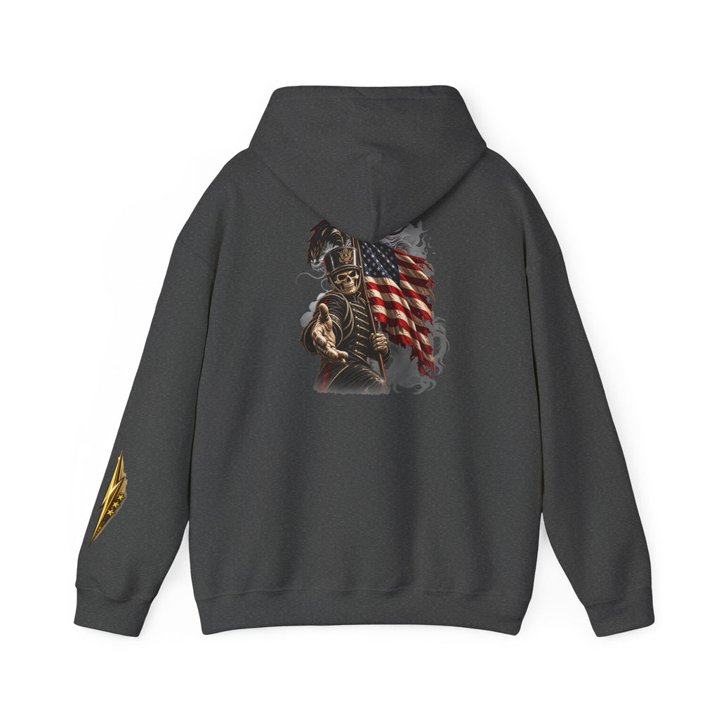 Patriotic Warrior Hoodie — American Flag Skull Back Graphic