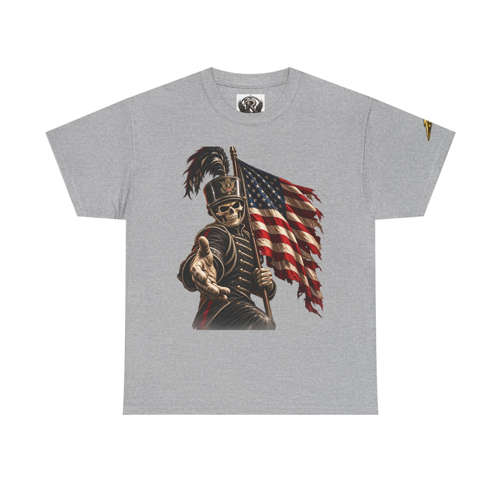 Patriotic Skeleton Soldier T-Shirt — American Flag Grim Reaper Tee