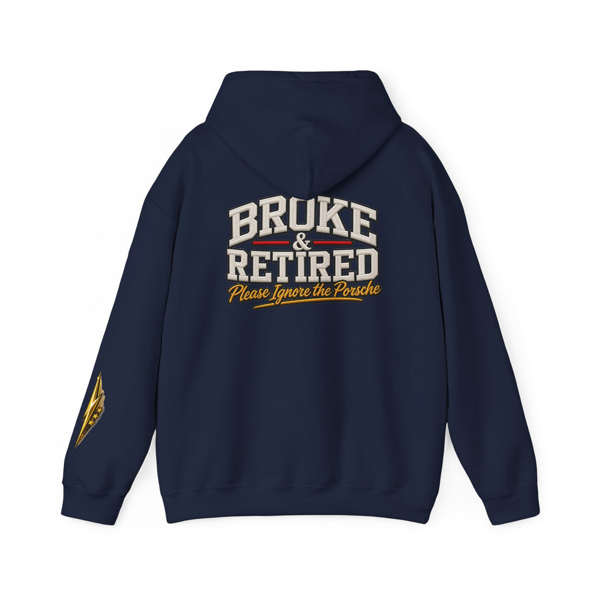 Broke & Retired Hoodie — 'Please Ignore the Pockets' Graphic Sweatshirt