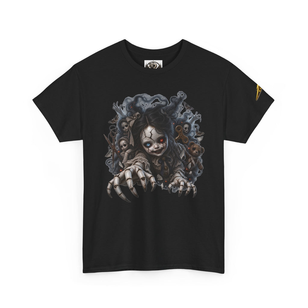 Creepy Claw Doll Graphic Tee — Dark Horror Monster Shirt