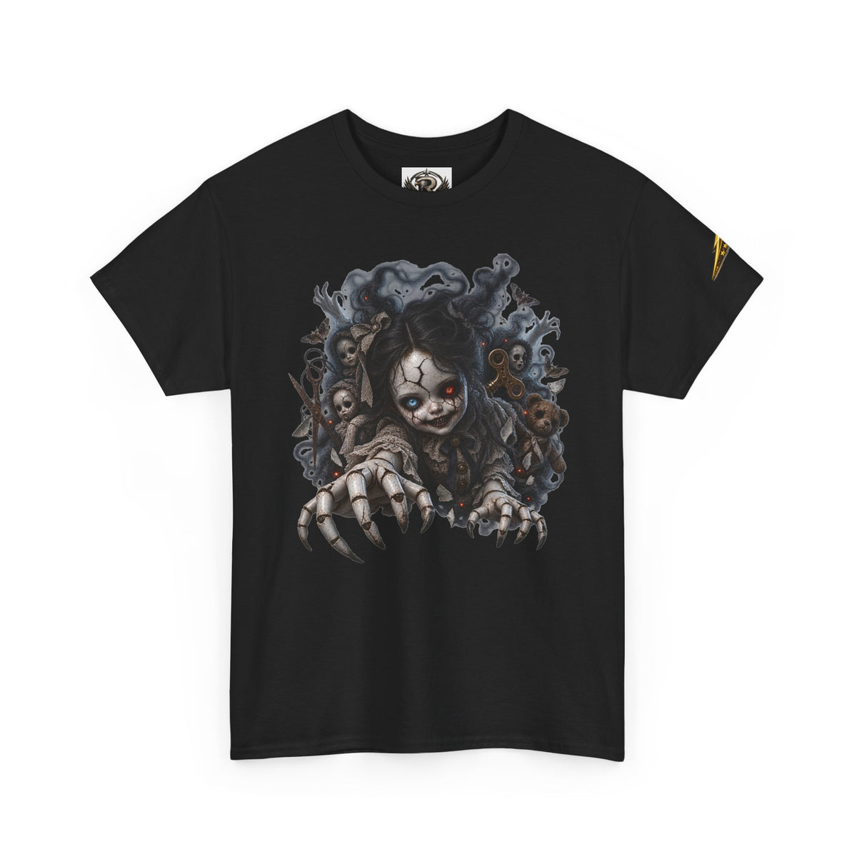 Creepy Claw Doll Graphic Tee — Dark Horror Monster Shirt