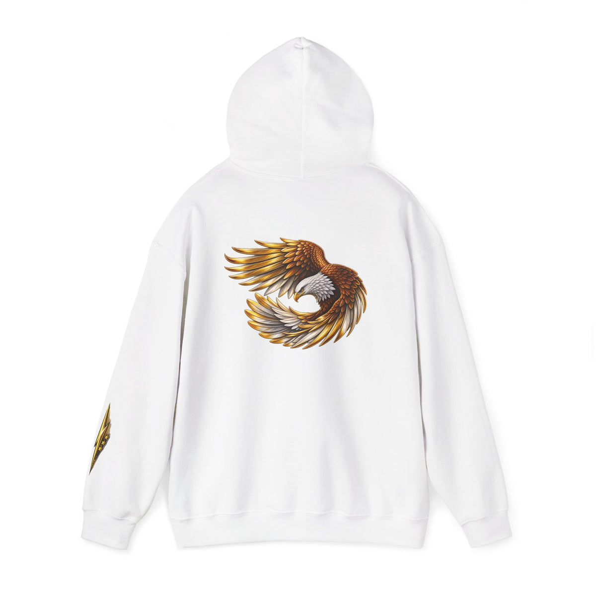Eagle Wing Circle Hoodie — Golden Flying Eagle Back Graphic Sweatshirt
