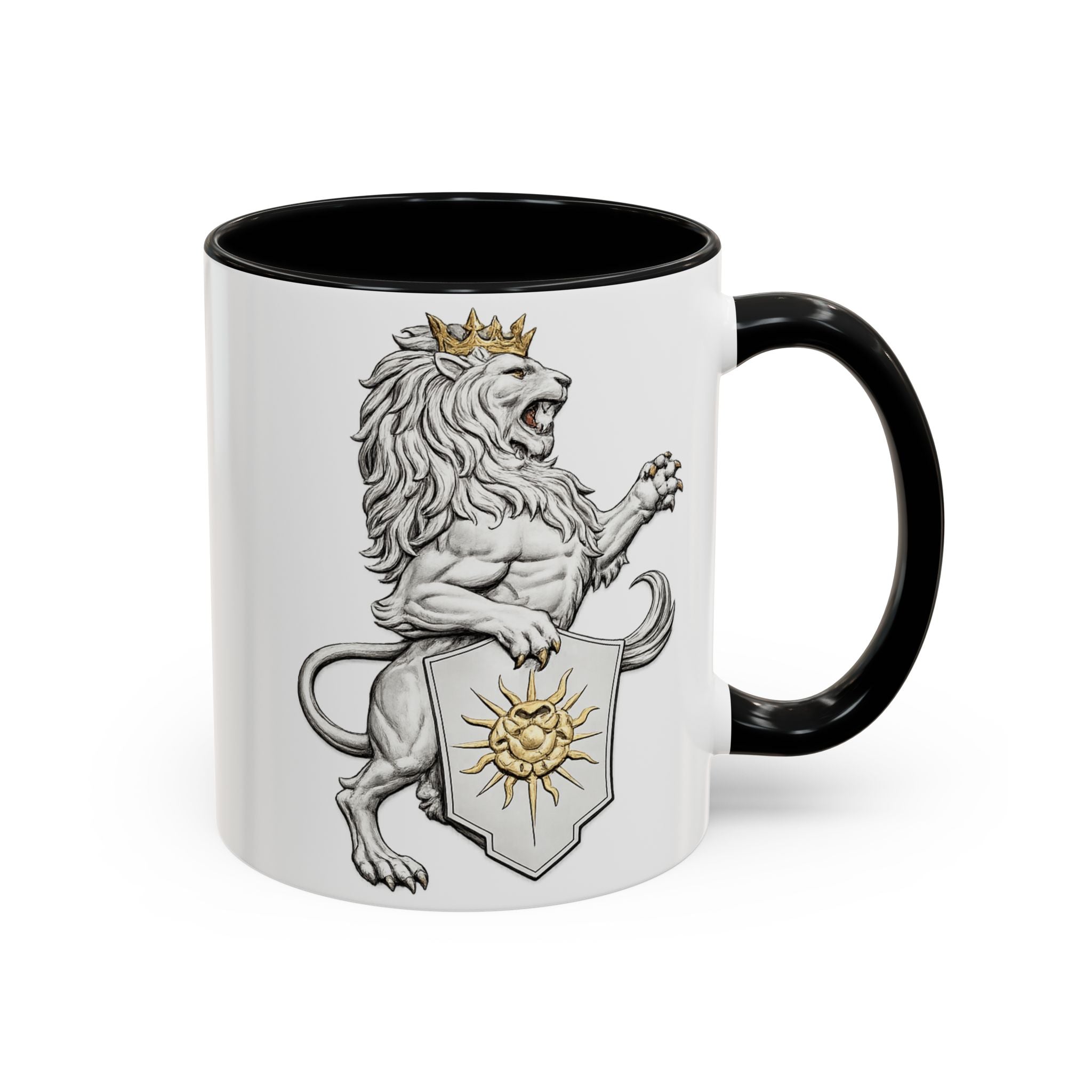 Royal Lion Crest Coffee Mug — Heraldic Crowned Lion Design (11/15oz)