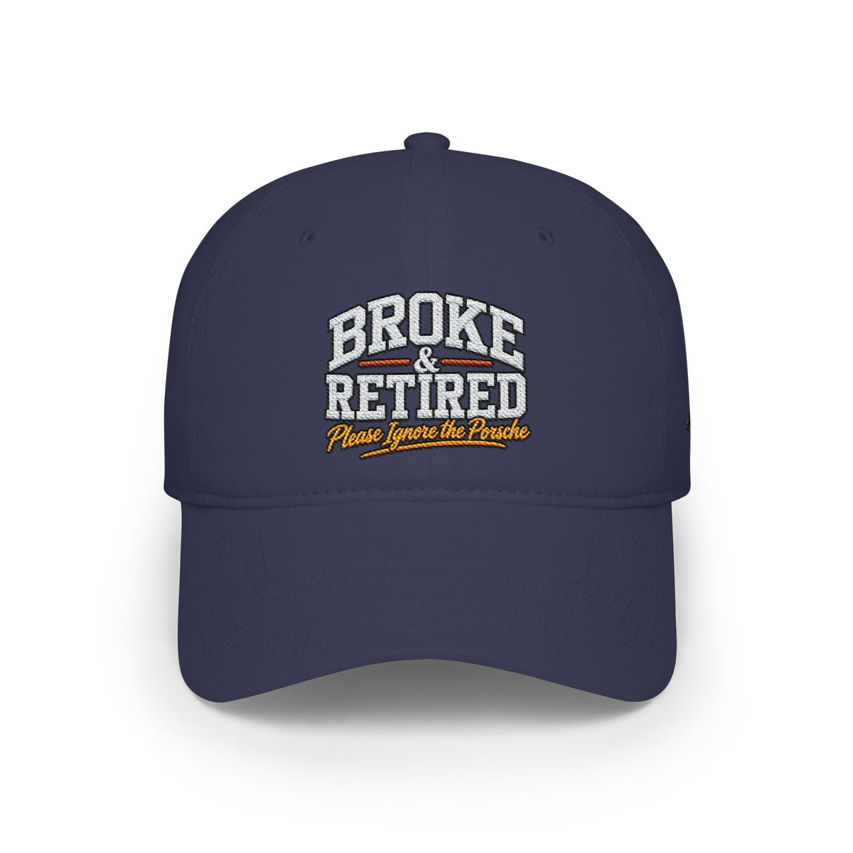 Broke & Retired Low Profile Baseball Cap – Funny Retirement Hat with American Flag Accent