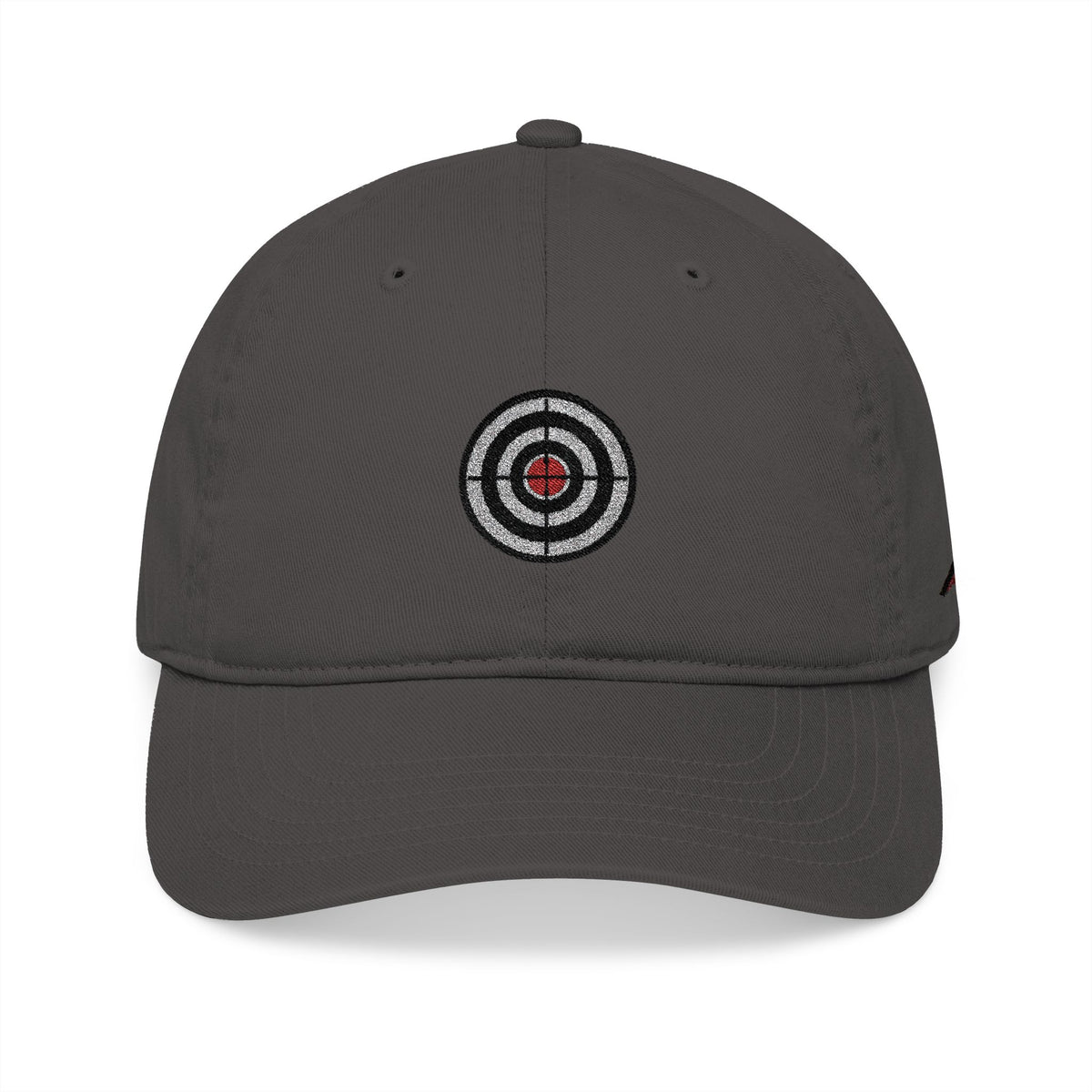 Embroidered Target Baseball Cap — Organic Cotton Dad Hat, Minimal Aim Design
