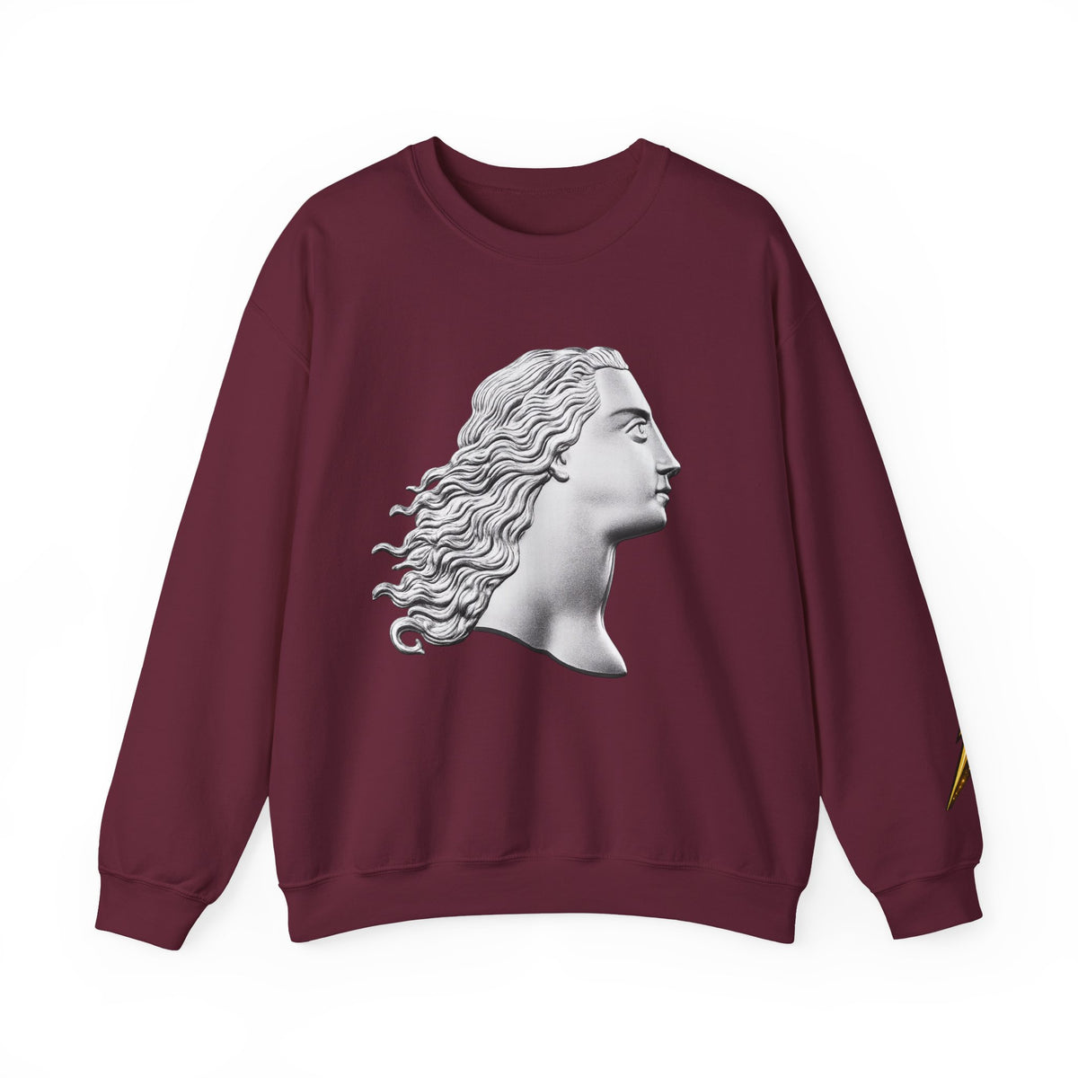 Classical Statue Profile Crewneck Sweatshirt — Sculpted Grecian Head Graphic
