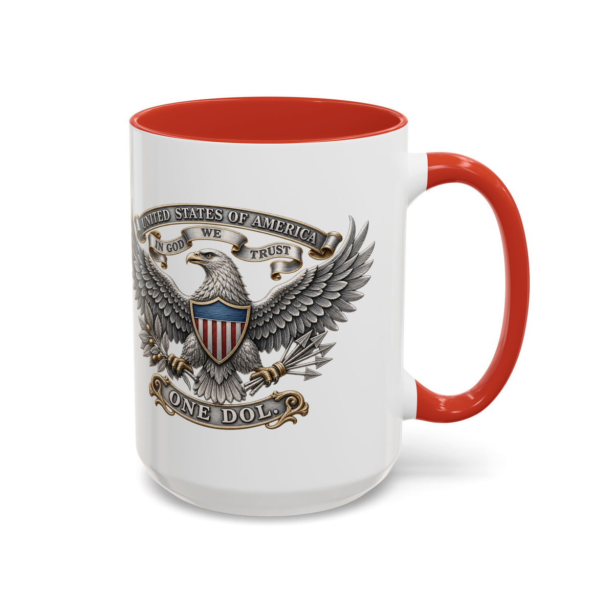 Eagle Shield Accent Coffee Mug — Patriotic "In God We Trust" Design