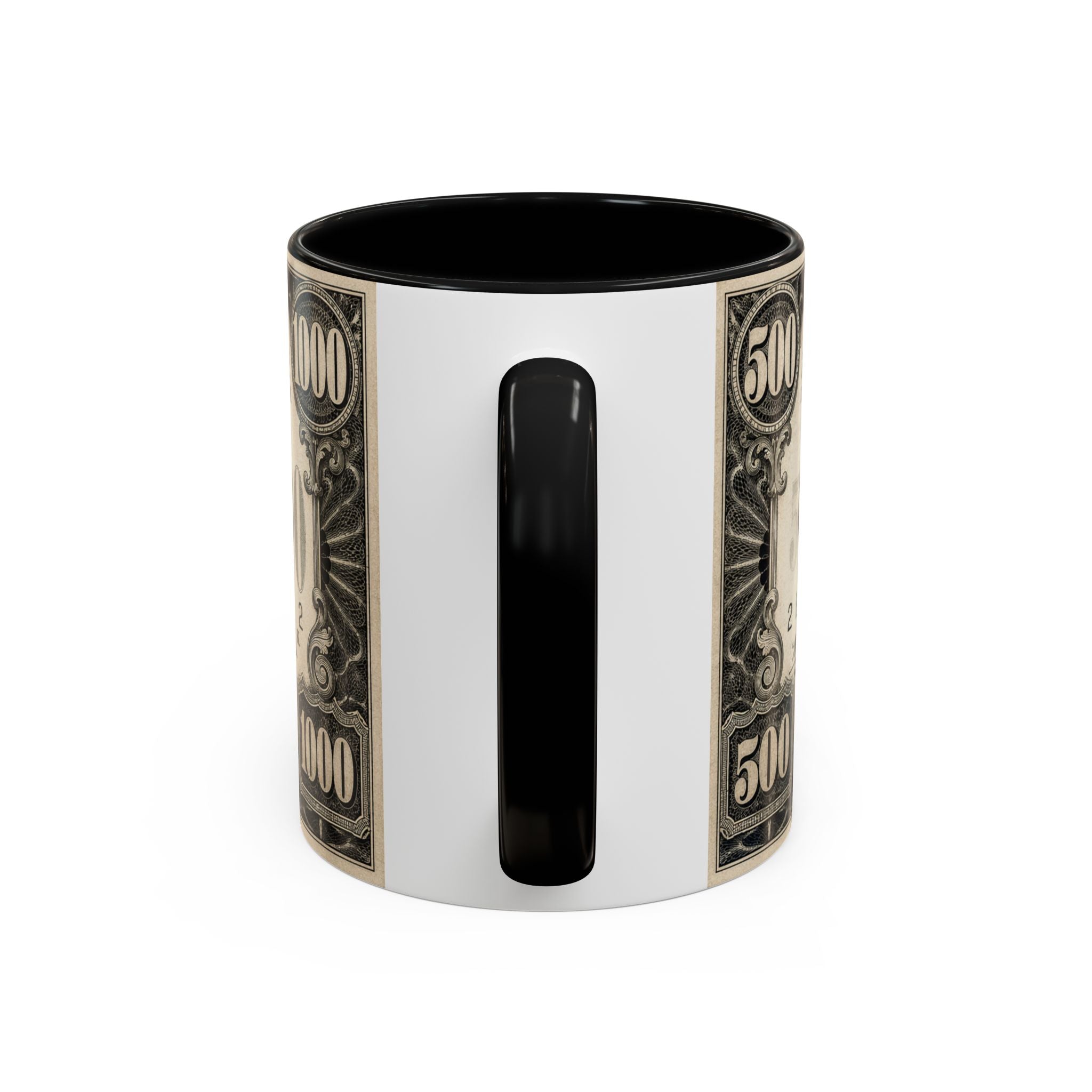 Money Print Coffee Mug — Vintage 1000 & 500 Note Accent Mug