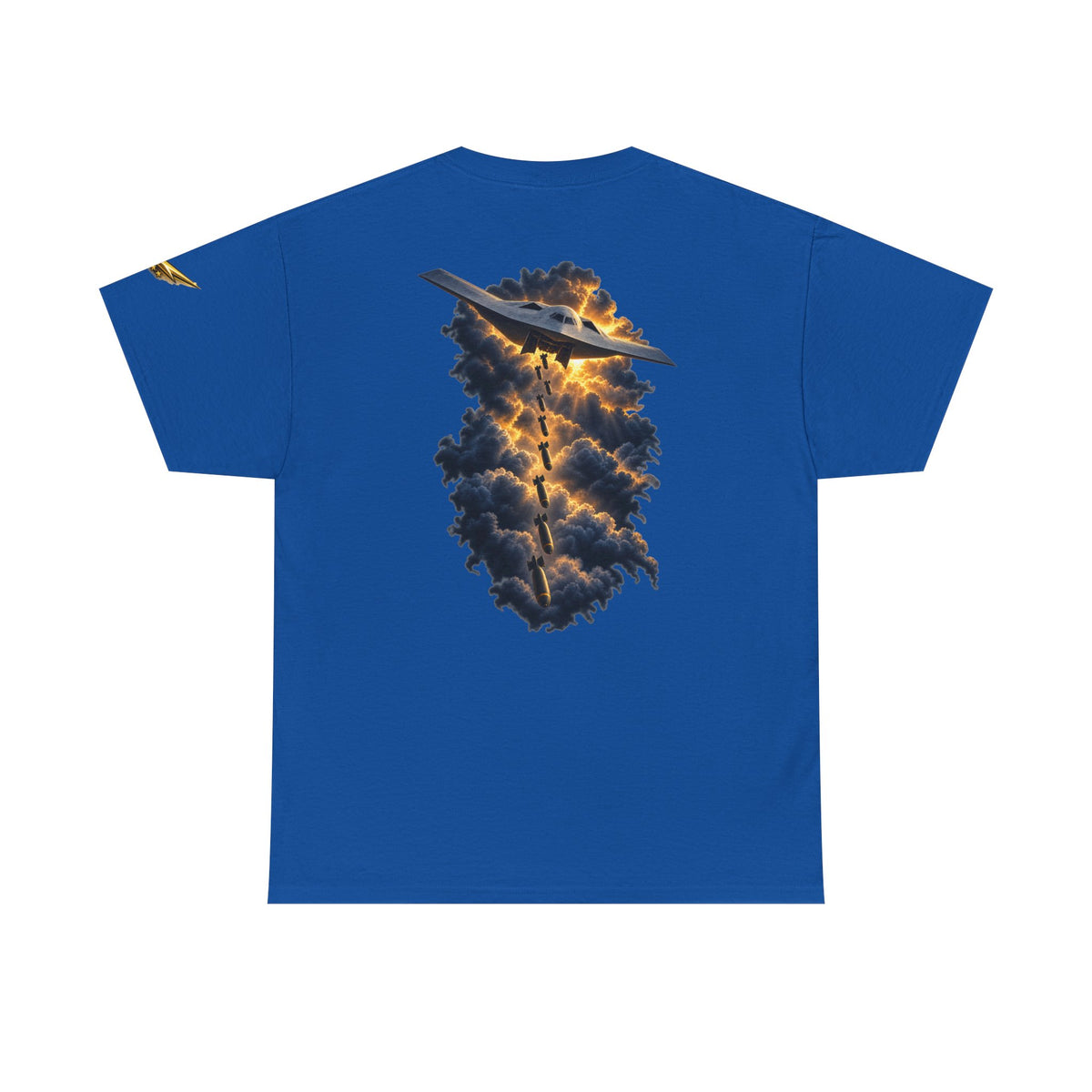 Aviation Graphic Tee — Stealth Jet Over Storm Clouds