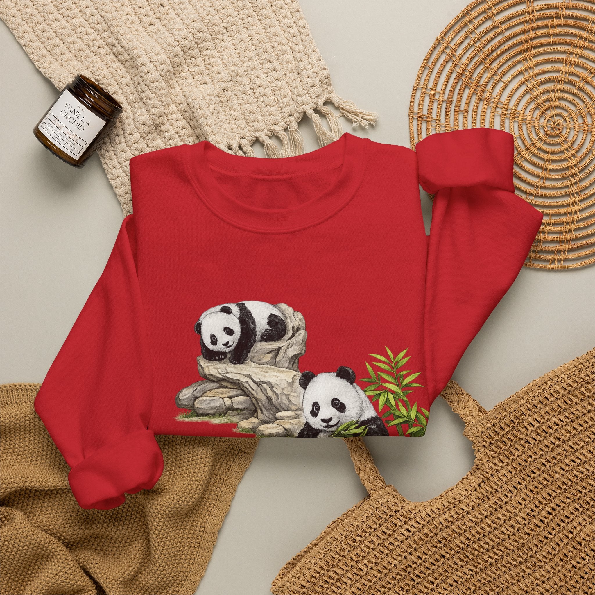 Panda Family Crewneck Sweatshirt — Cute Bamboo Bears Graphic