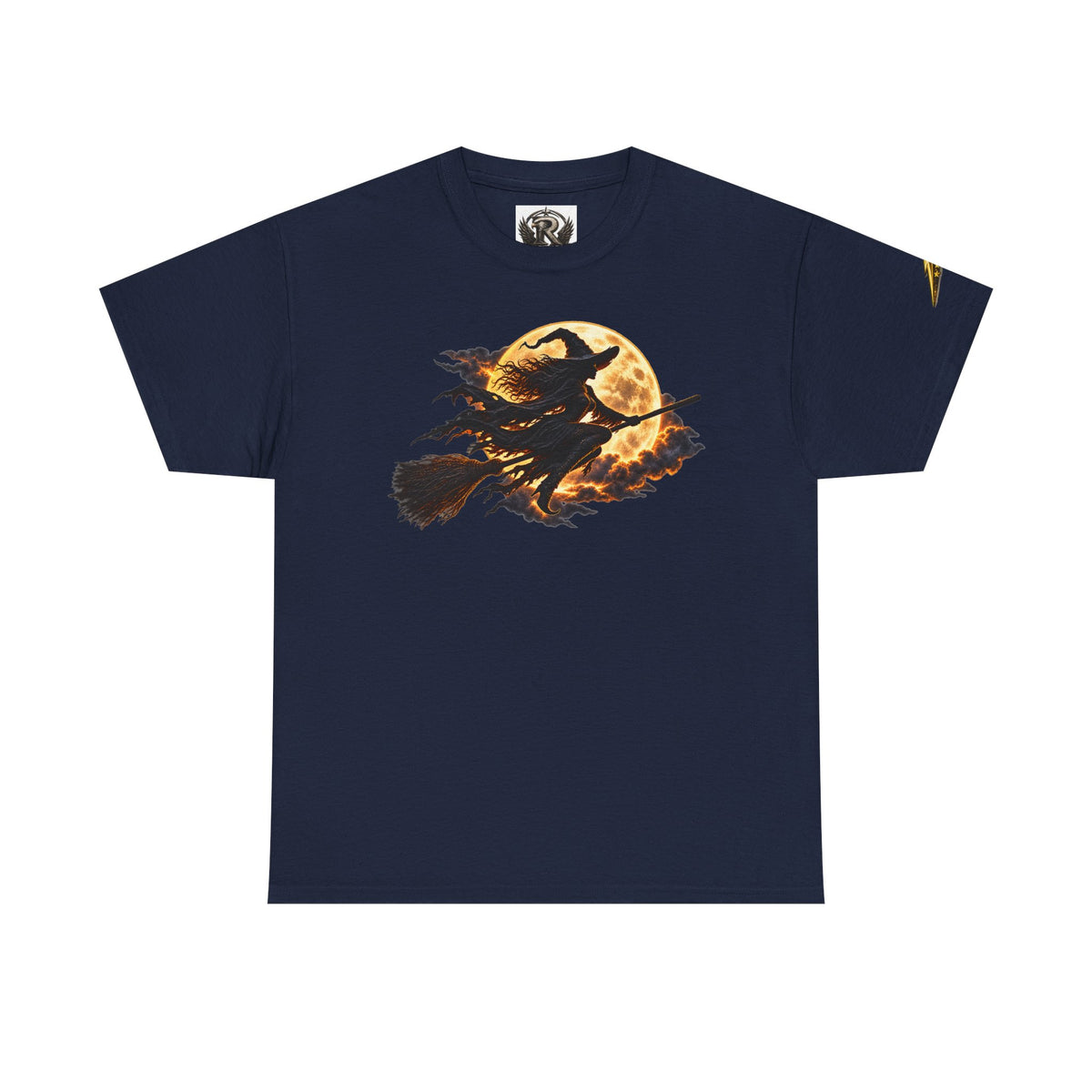 Witch Flight T‑Shirt — Vintage Moon & Broomstick Halloween Tee