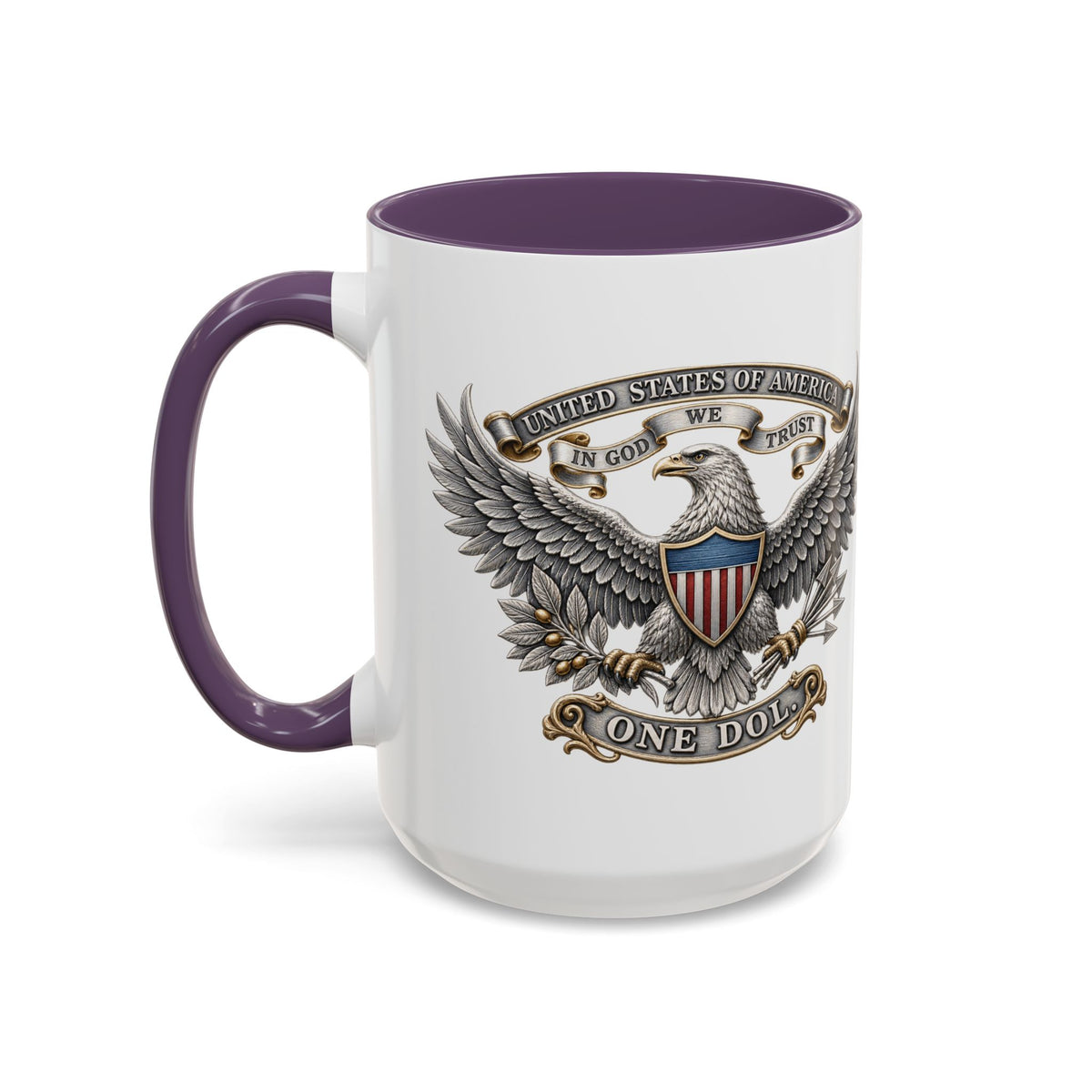 Eagle Shield Accent Coffee Mug — Patriotic "In God We Trust" Design