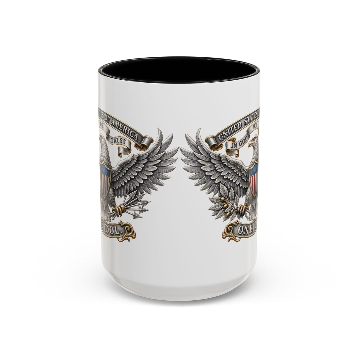 Eagle Shield Accent Coffee Mug — Patriotic "In God We Trust" Design