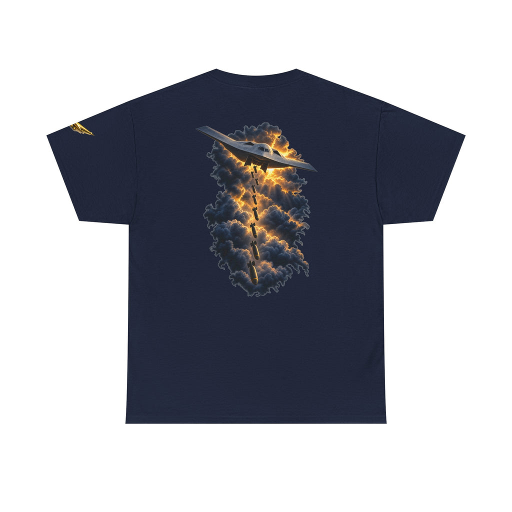 Aviation Graphic Tee — Stealth Jet Over Storm Clouds