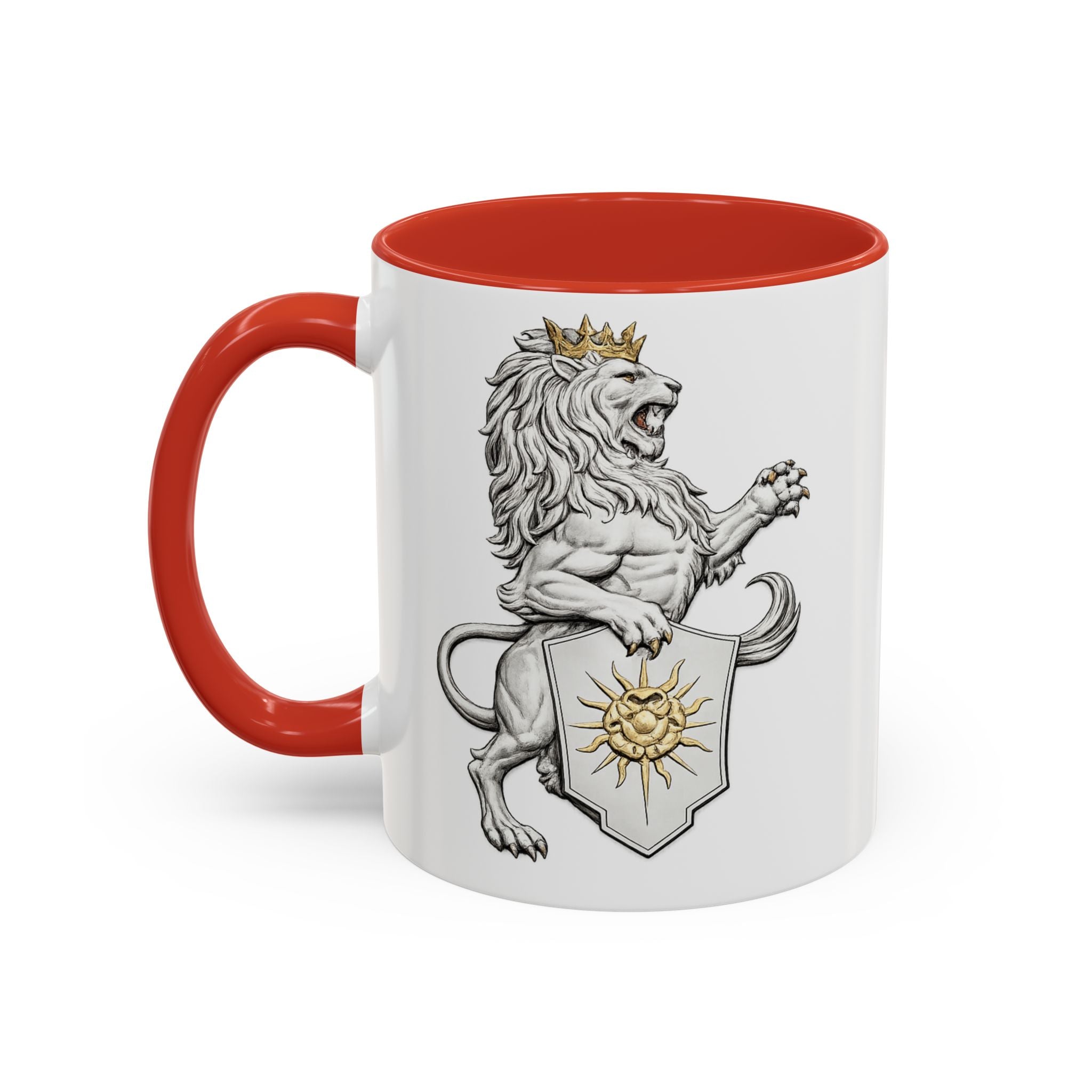 Royal Lion Crest Coffee Mug — Heraldic Crowned Lion Design (11/15oz)