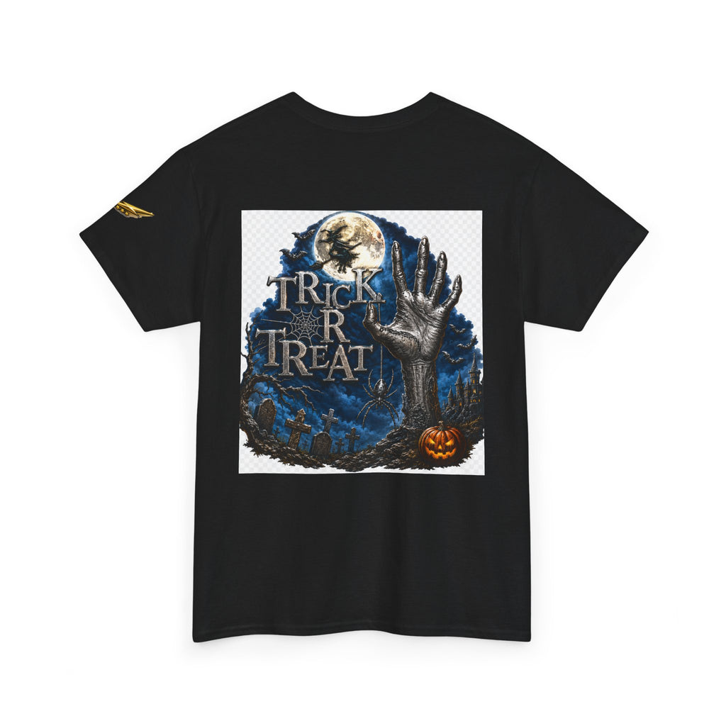 Trick R Treat Halloween Tee — Spooky Graveyard Moon Graphic T-Shirt