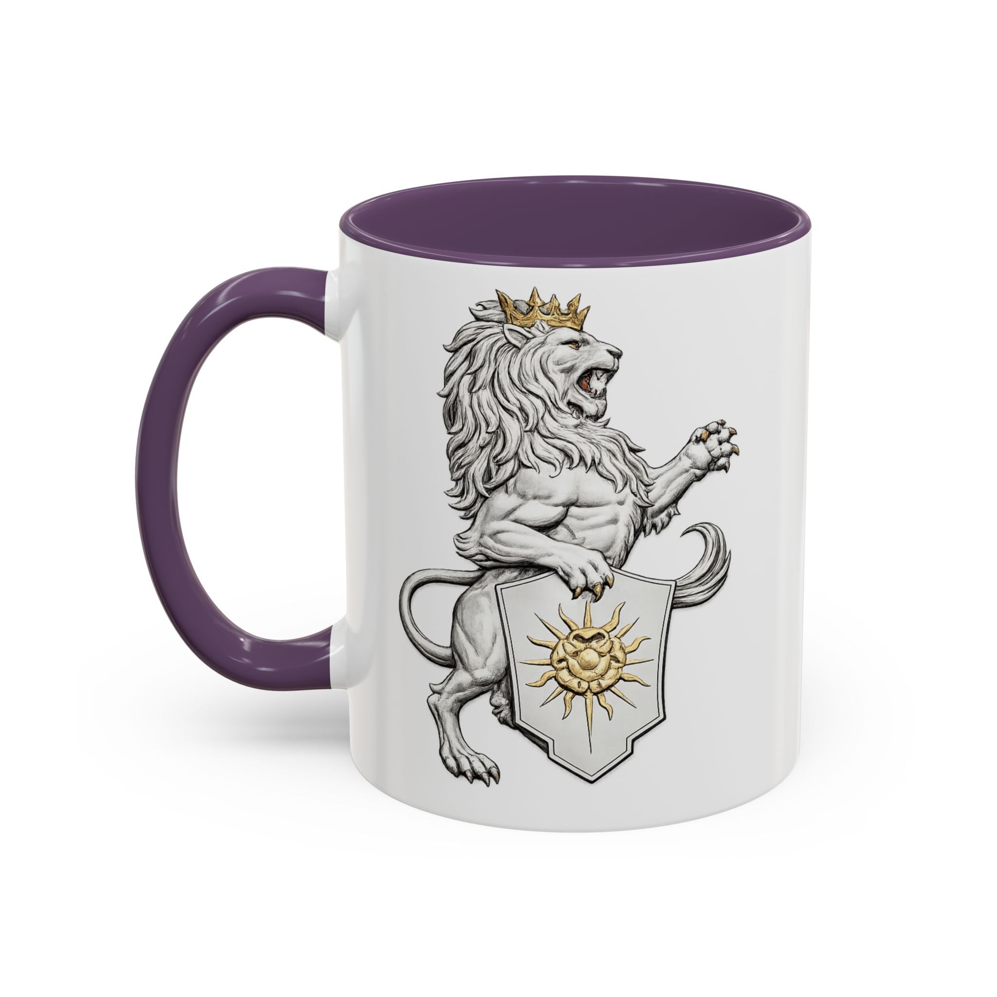 Royal Lion Crest Coffee Mug — Heraldic Crowned Lion Design (11/15oz)
