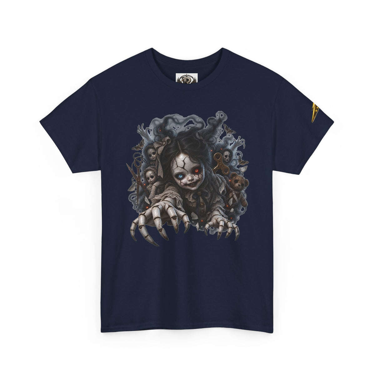 Creepy Claw Doll Graphic Tee — Dark Horror Monster Shirt