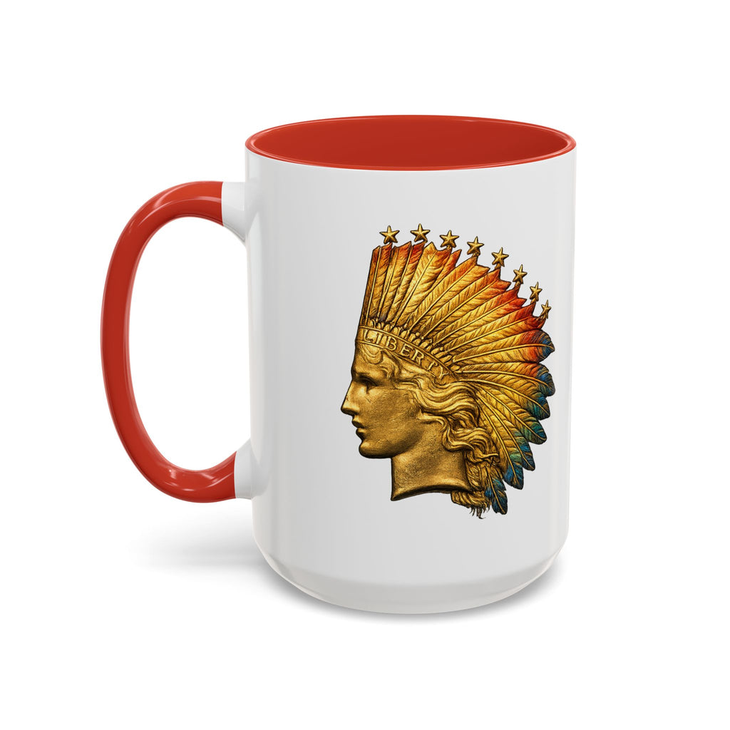 Golden Native Headdress Accent Coffee Mug – Vintage Indian Chief Design (11/15oz)