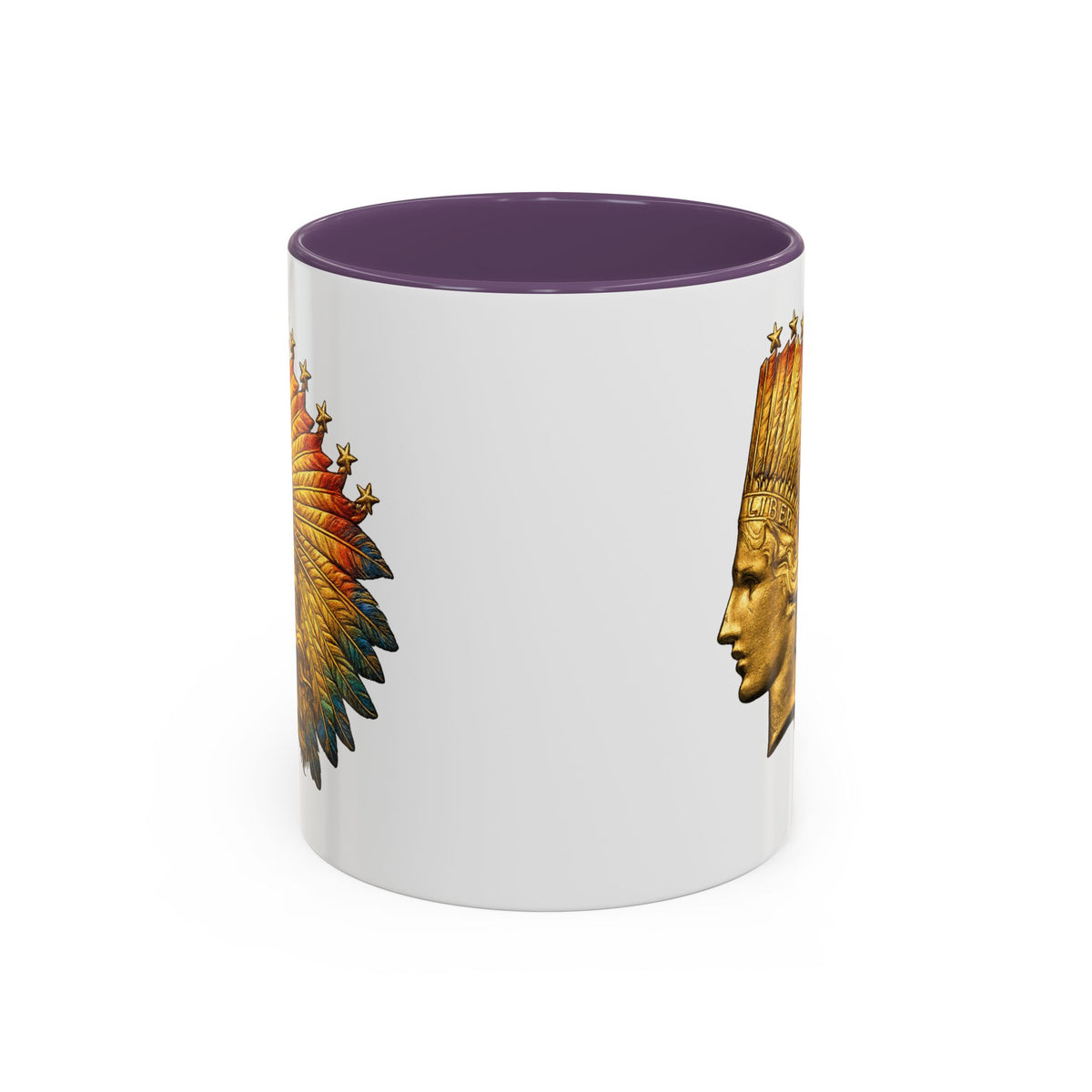 Golden Native Headdress Accent Coffee Mug – Vintage Indian Chief Design (11/15oz)