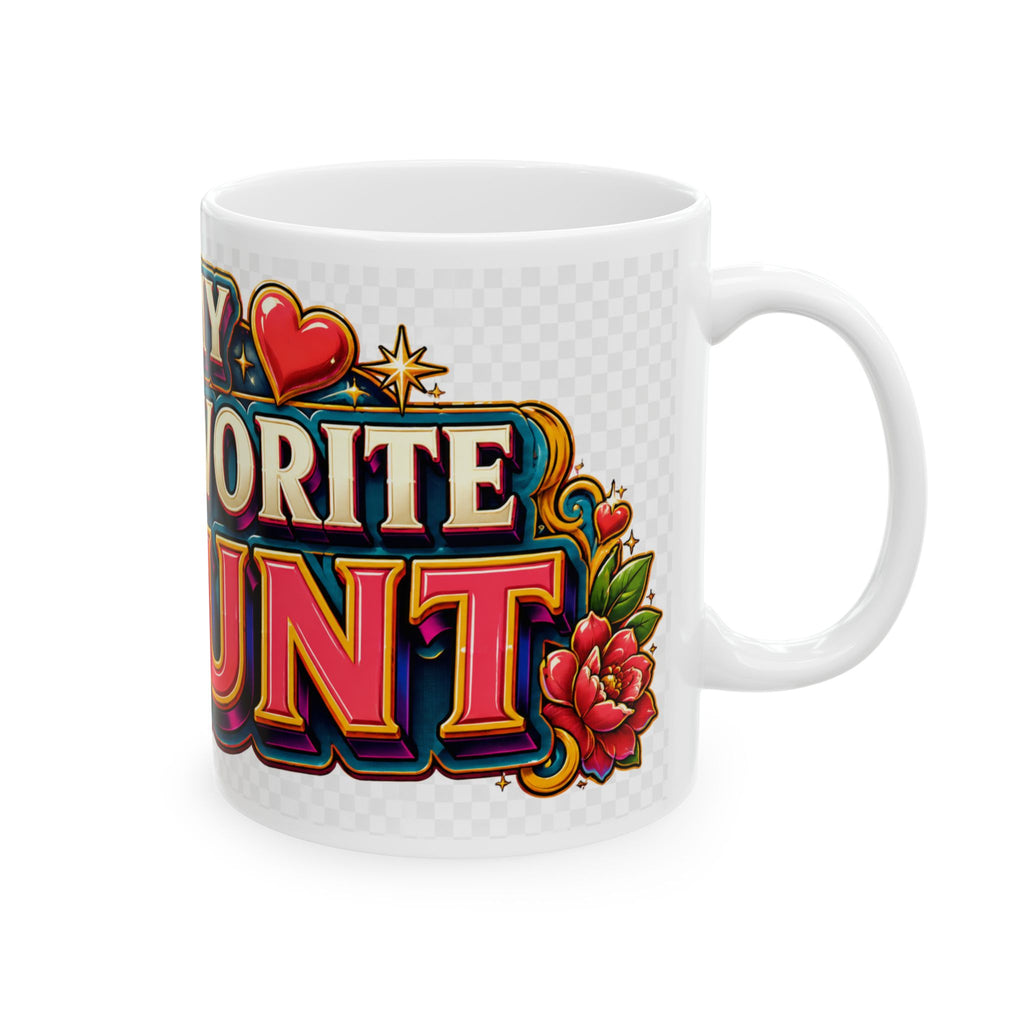 Ceramic Mug — "My Favorite Aunt" Colorful Retro Tattoo-Style Gift Mug (11oz/15oz)