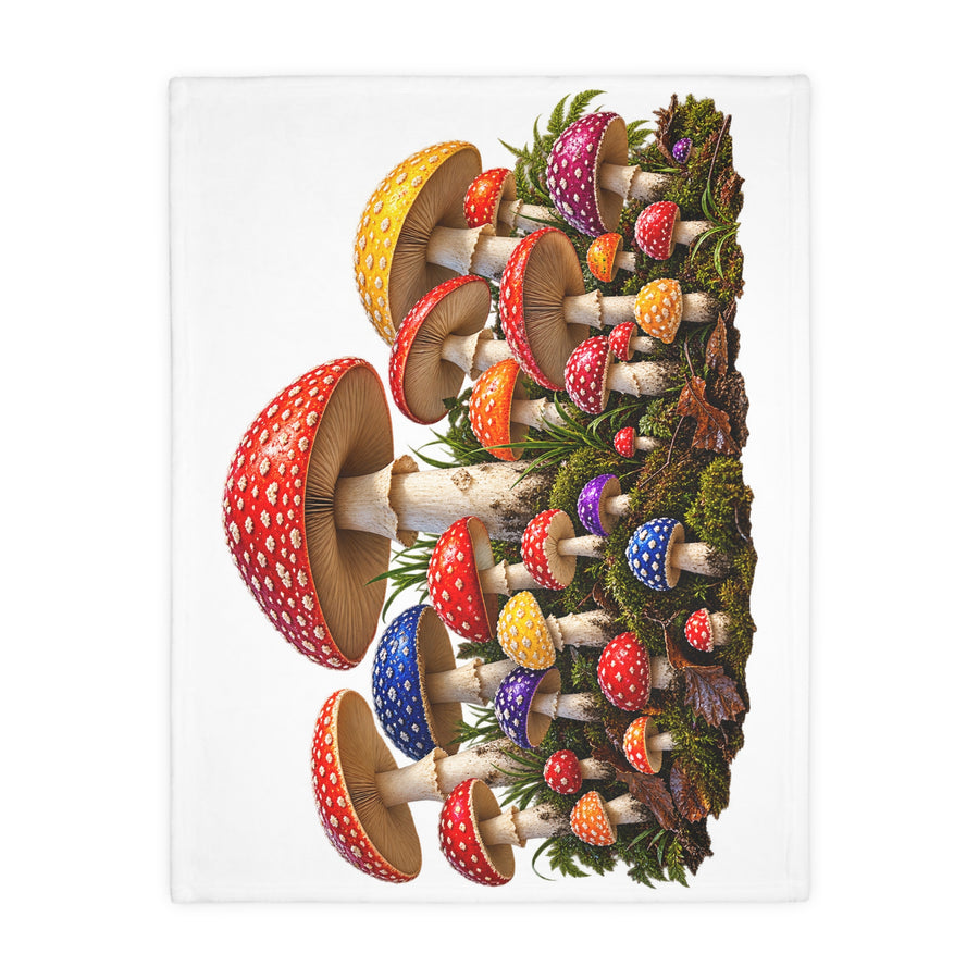 Psychedelic Toadstool Mushroom Blanket — Colorful Fungi Velveteen Throw