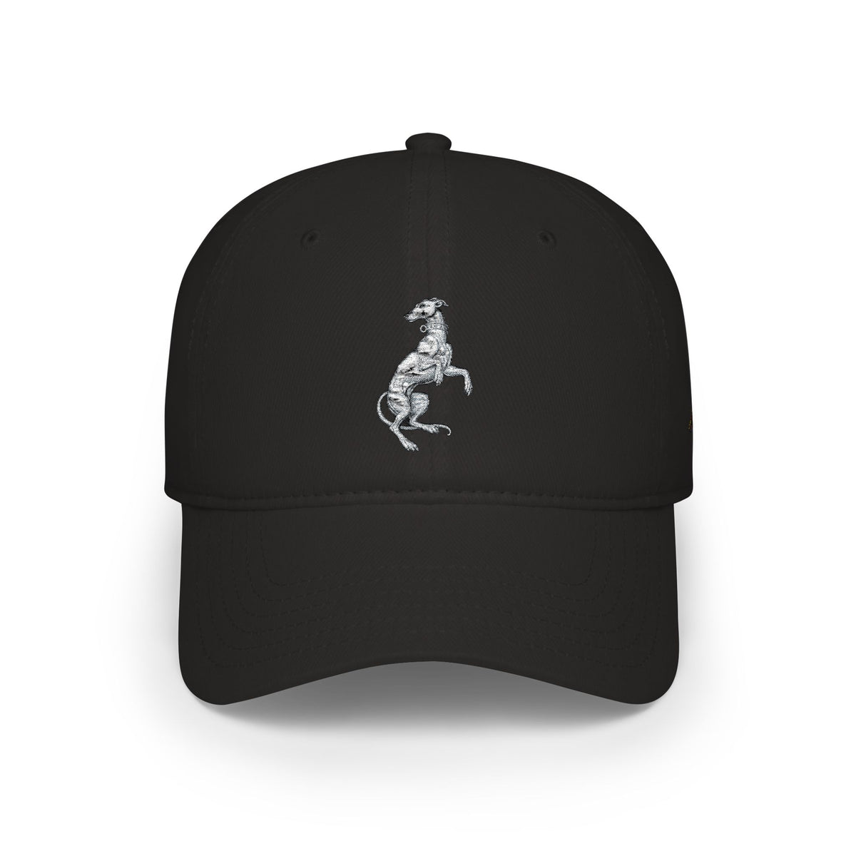 Silver Prancing Greyhound Embroidery — Low Profile Baseball Cap