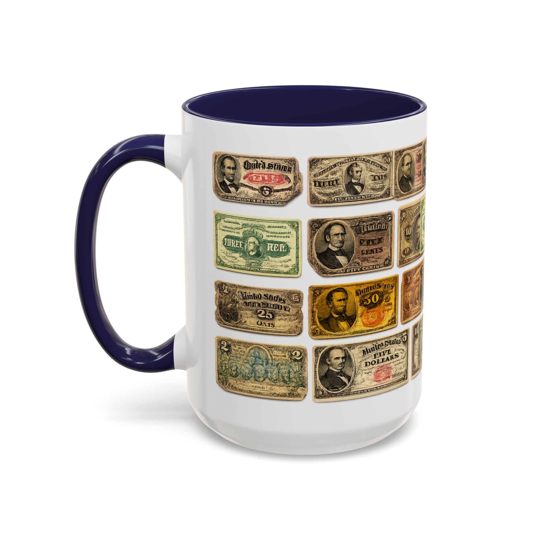 Vintage US Fractional Currency Coffee Mug – Retro Banknote Accent Mug (11/15 oz)