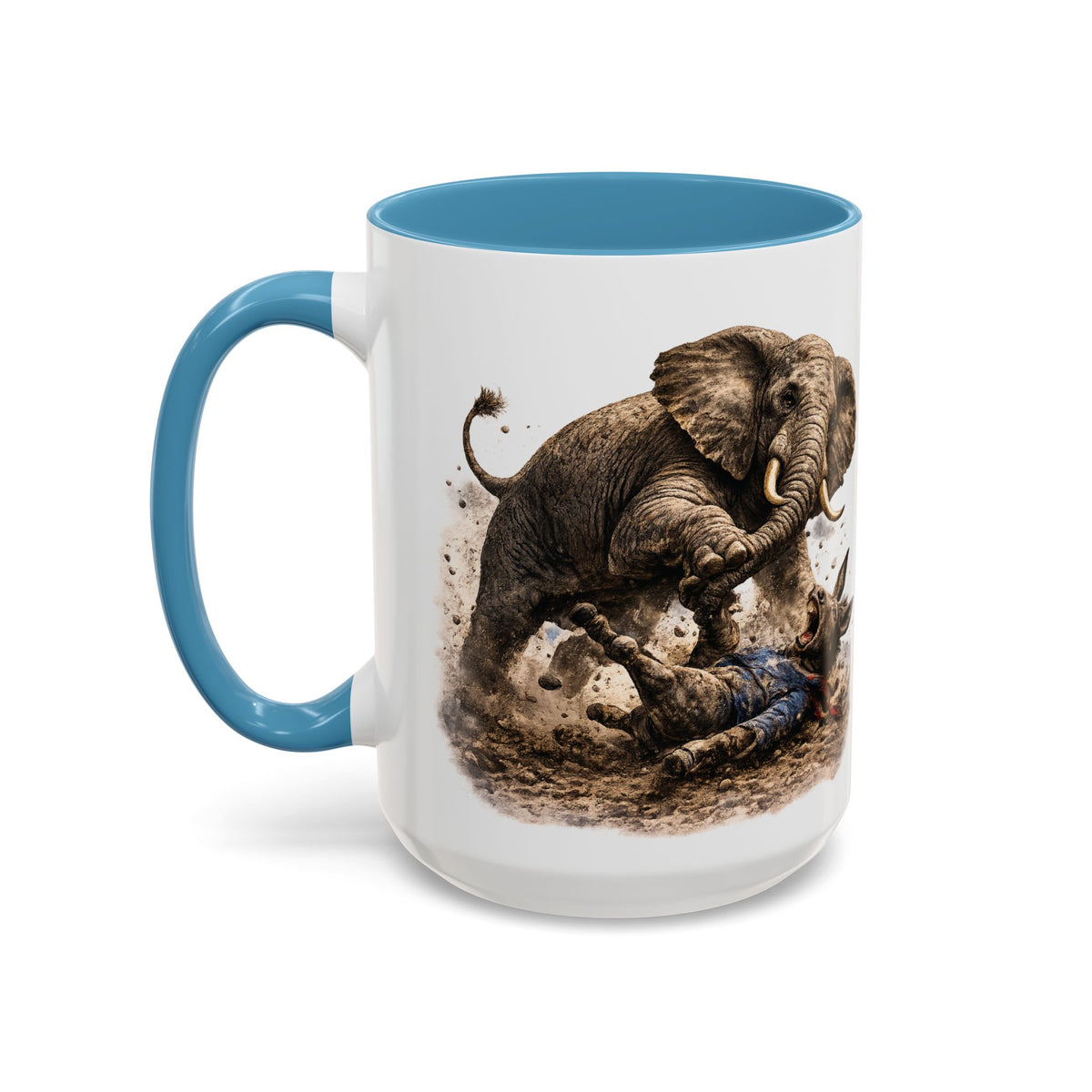 Elephant Charge Accent Coffee Mug — Dramatic Wildlife Illustration (11/15oz)