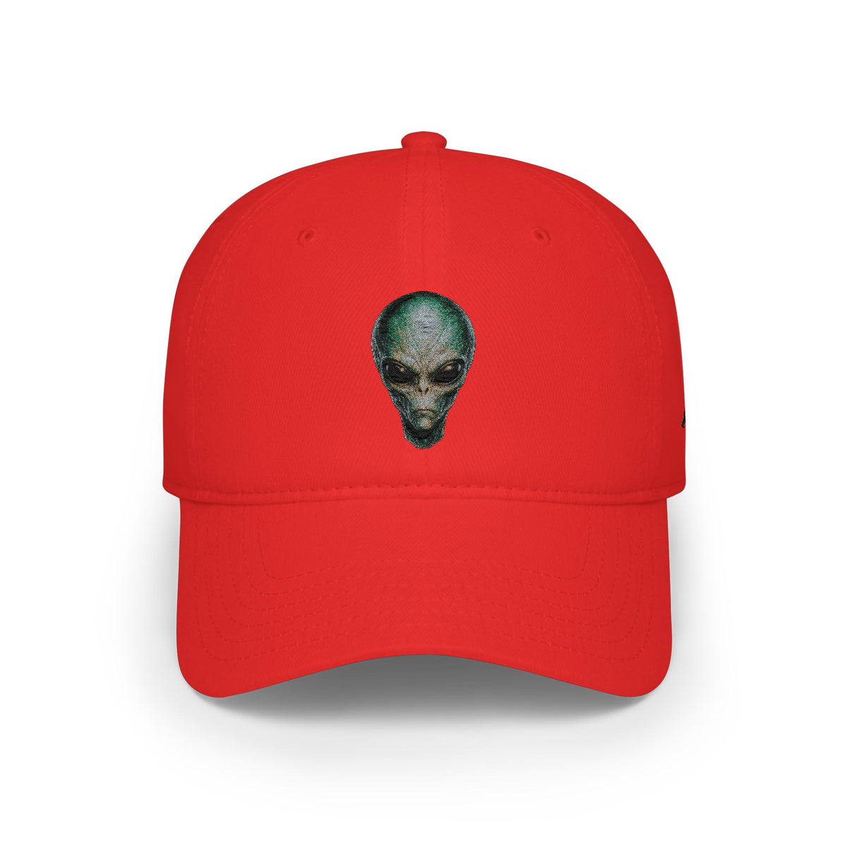 Alien Skull Red Baseball Cap — Retro Space Graphic Low Profile Hat