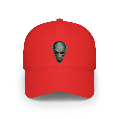 Alien Skull Red Baseball Cap — Retro Space Graphic Low Profile Hat