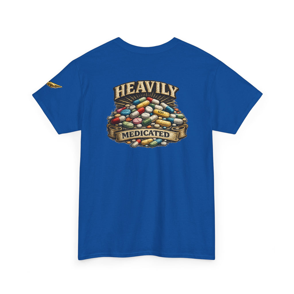 Heavily Medicated Tee — Graphic Pill Pile Back Print T‑Shirt