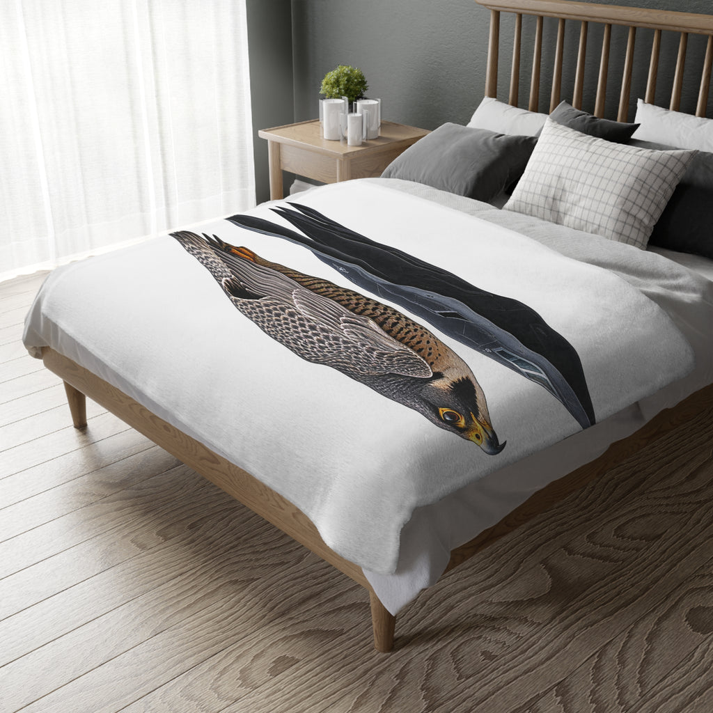 Peregrine Falcon Microfiber Blanket — Two-Sided Velveteen Throw with 'Relentless' Emblem