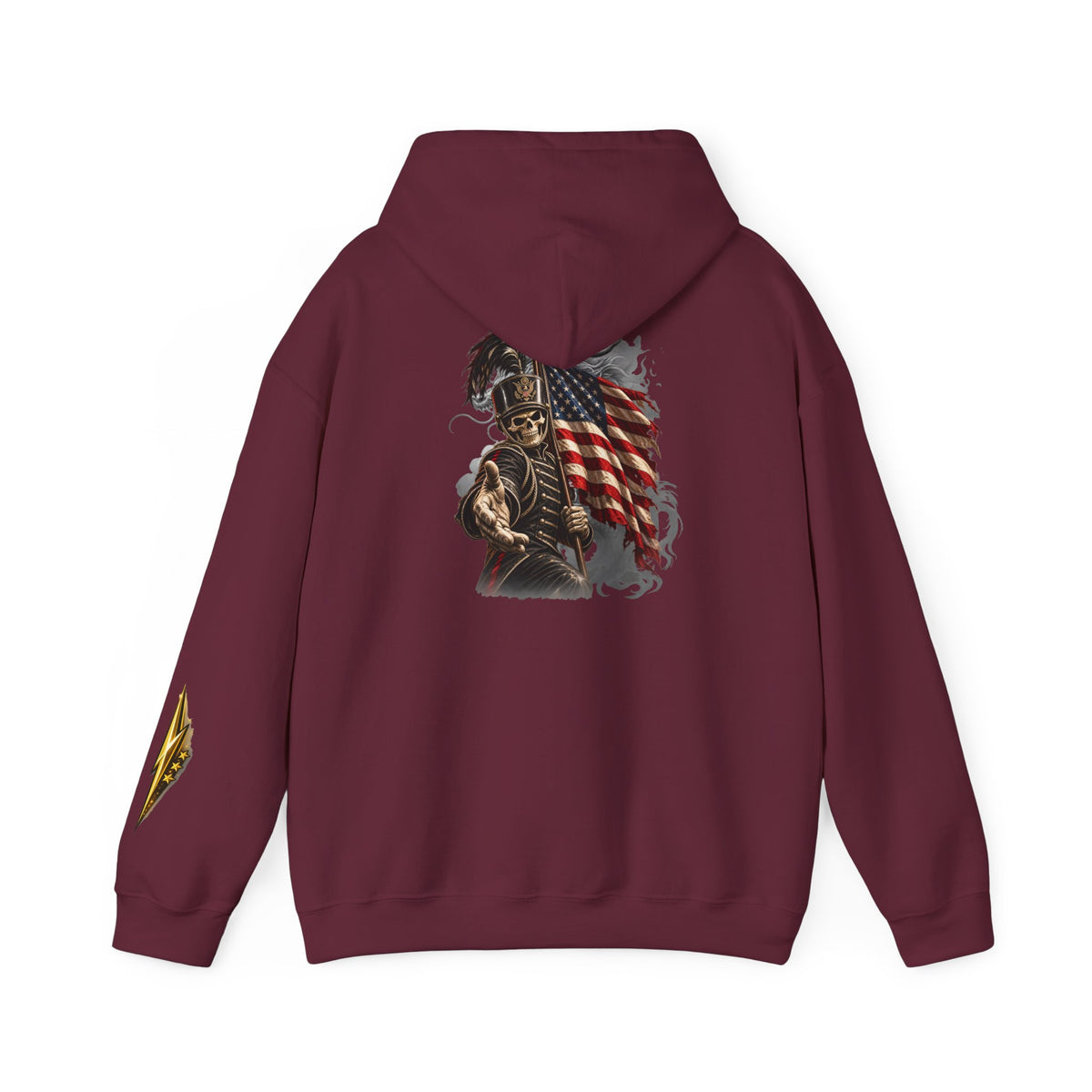 Patriotic Warrior Hoodie — American Flag Skull Back Graphic