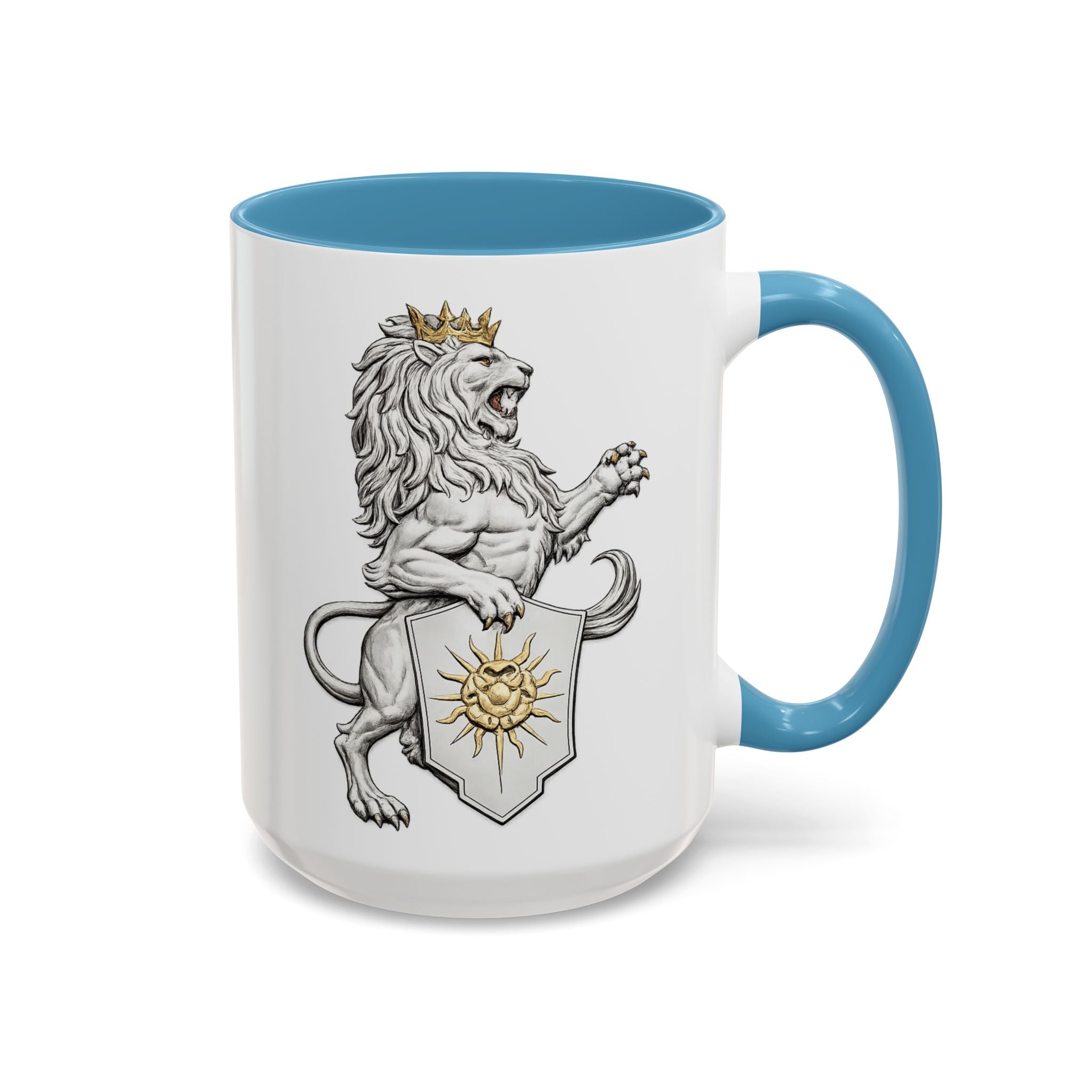 Royal Lion Crest Coffee Mug — Heraldic Crowned Lion Design (11/15oz)