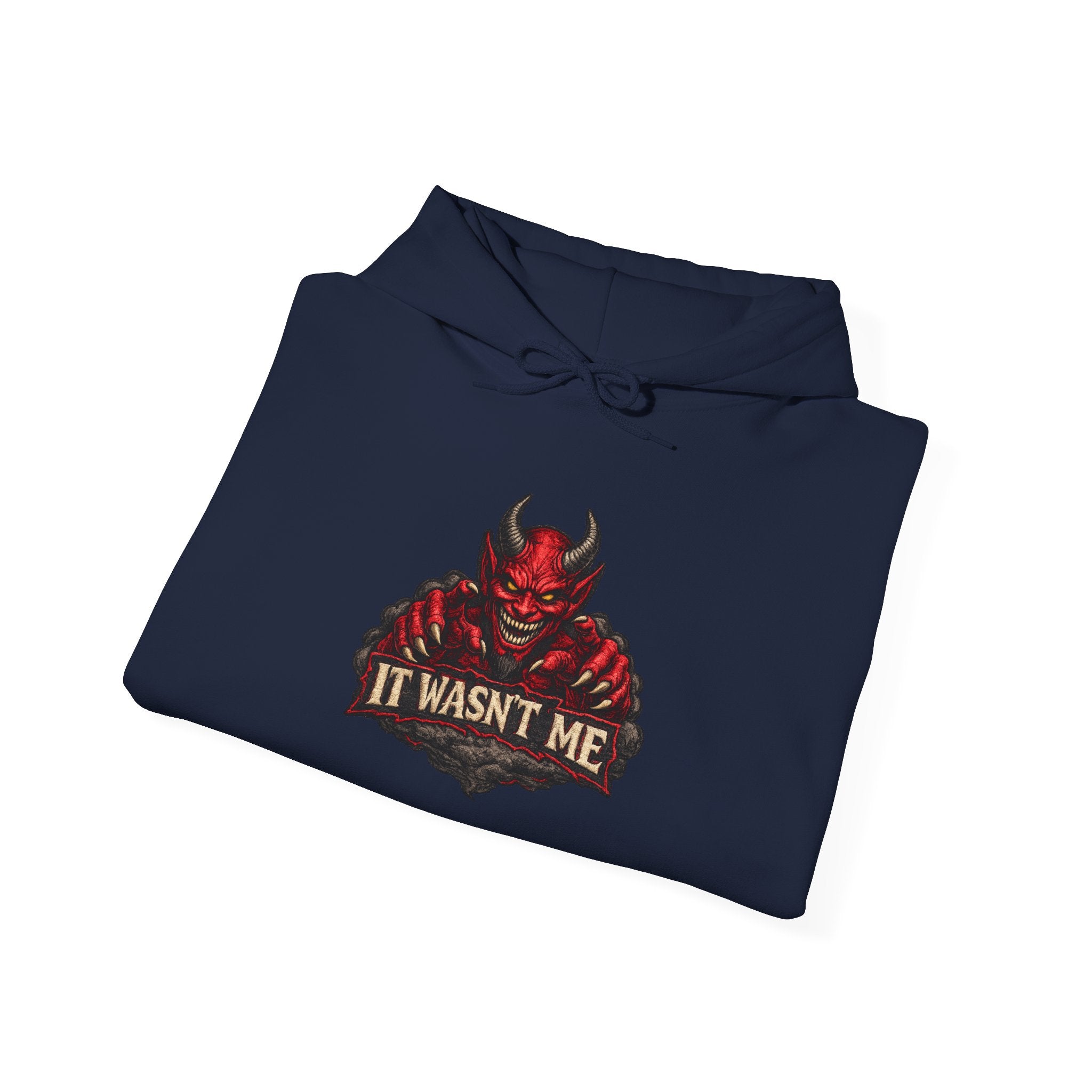 Devil Graphic Hoodie — "It Wasn't Me" Funny Devil Pullover