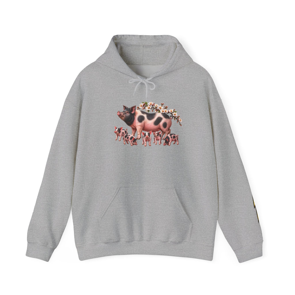 Pig Family Hoodie — Whimsical Mother Pig & Piglets Graphic Sweatshirt