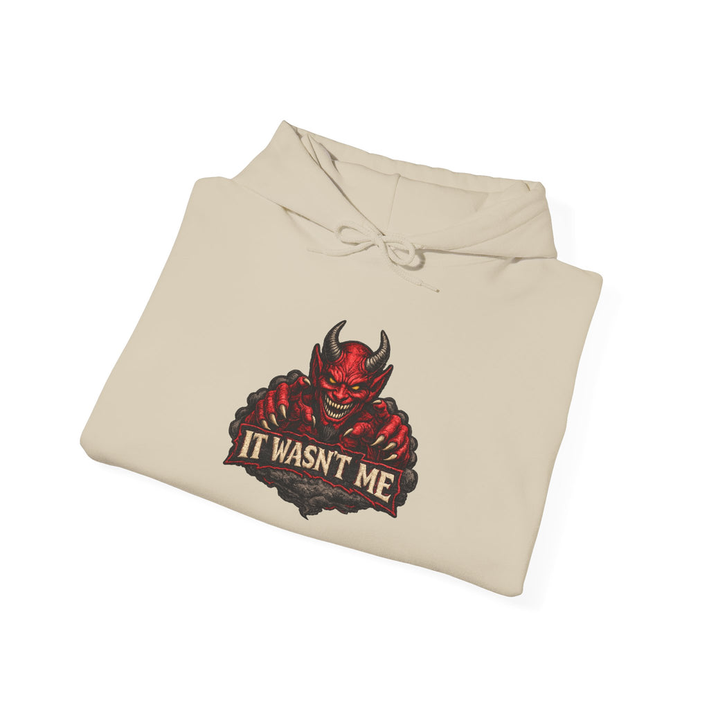 Devil Graphic Hoodie — "It Wasn't Me" Funny Devil Pullover