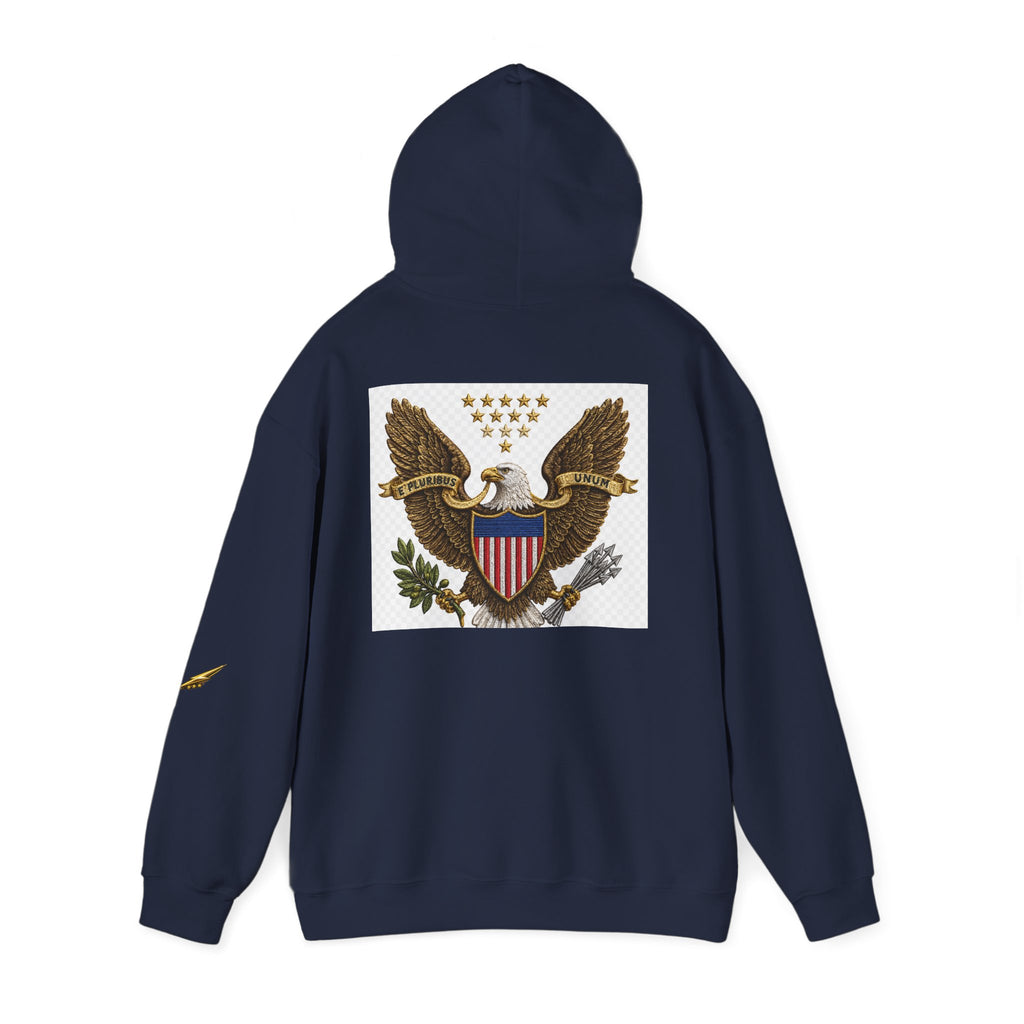 Eagle Emblem Hoodie — Vintage American Shield Graphic Hooded Sweatshirt