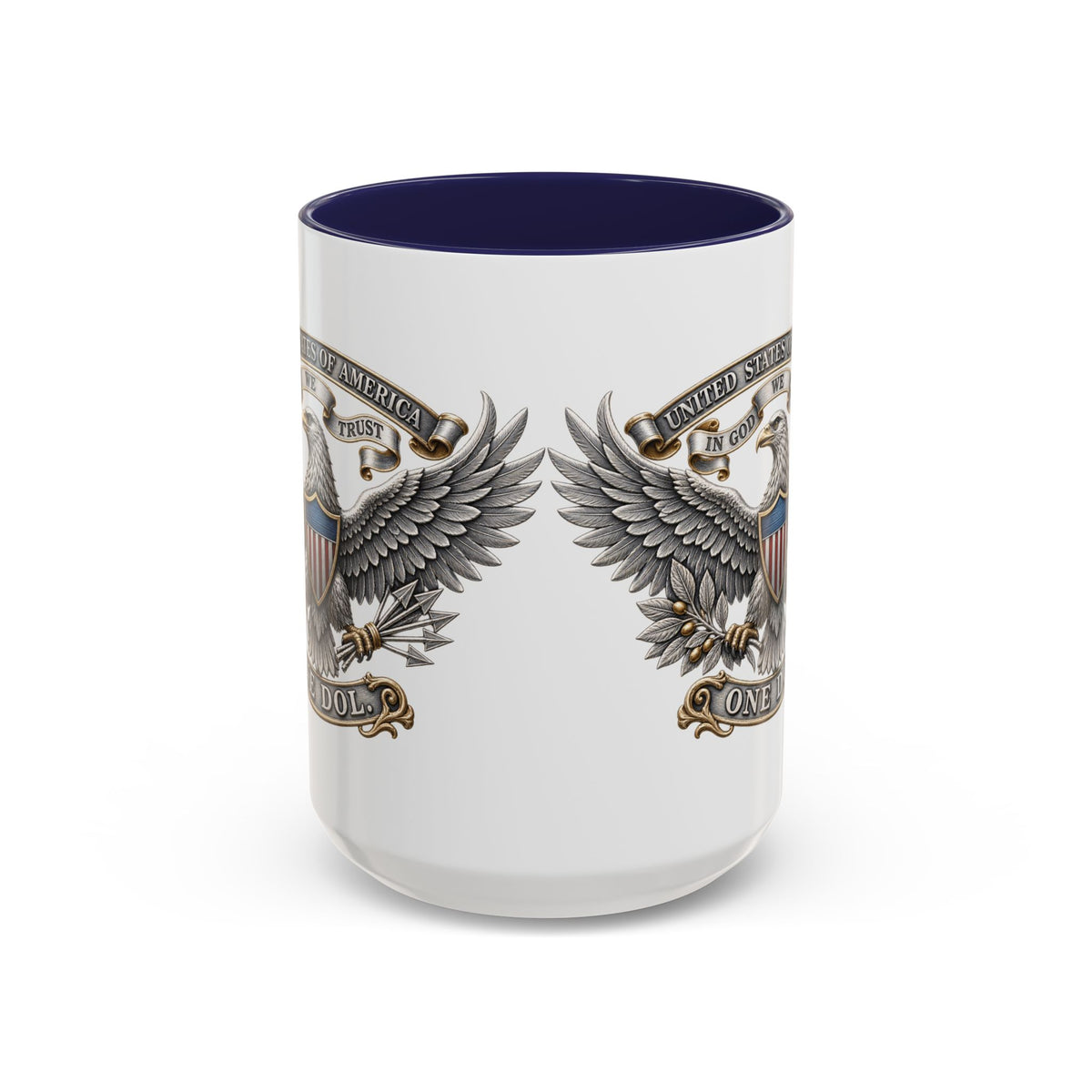 Eagle Shield Accent Coffee Mug — Patriotic "In God We Trust" Design